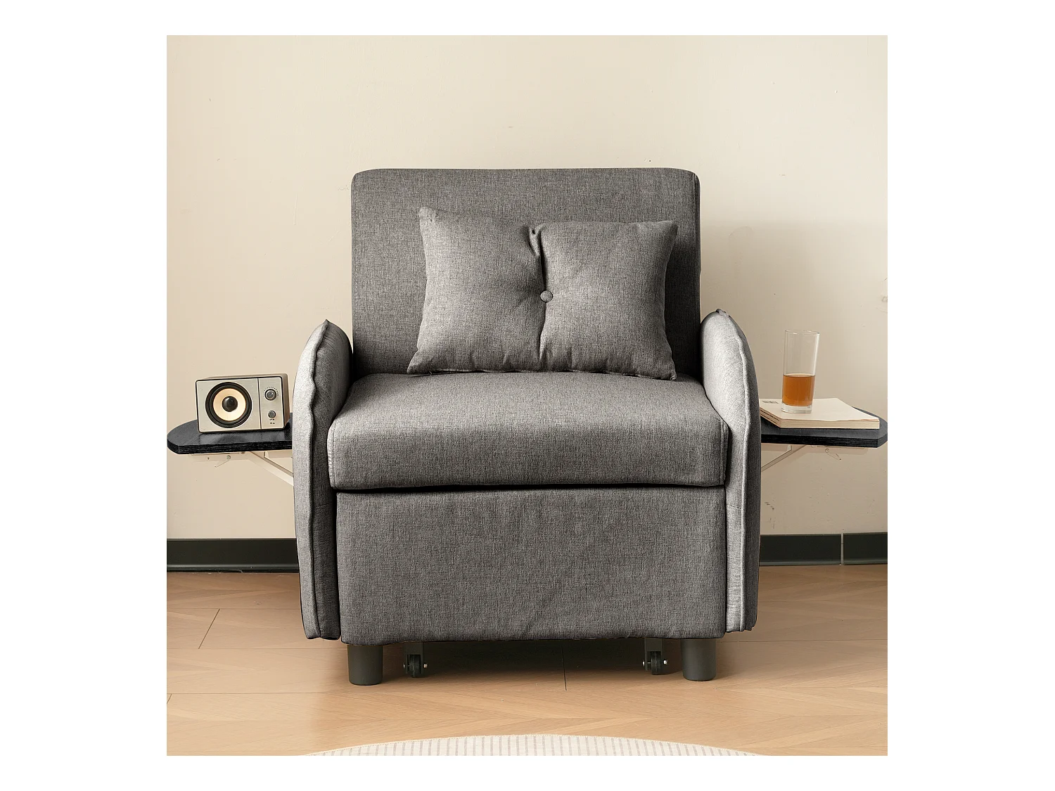 Multifunctionele uitschuifbare eenpersoons slaapbank – met bedfunctie, loungestoel en fauteuil, drievoudig verstelbare slaapbank, opklapbare theetafels