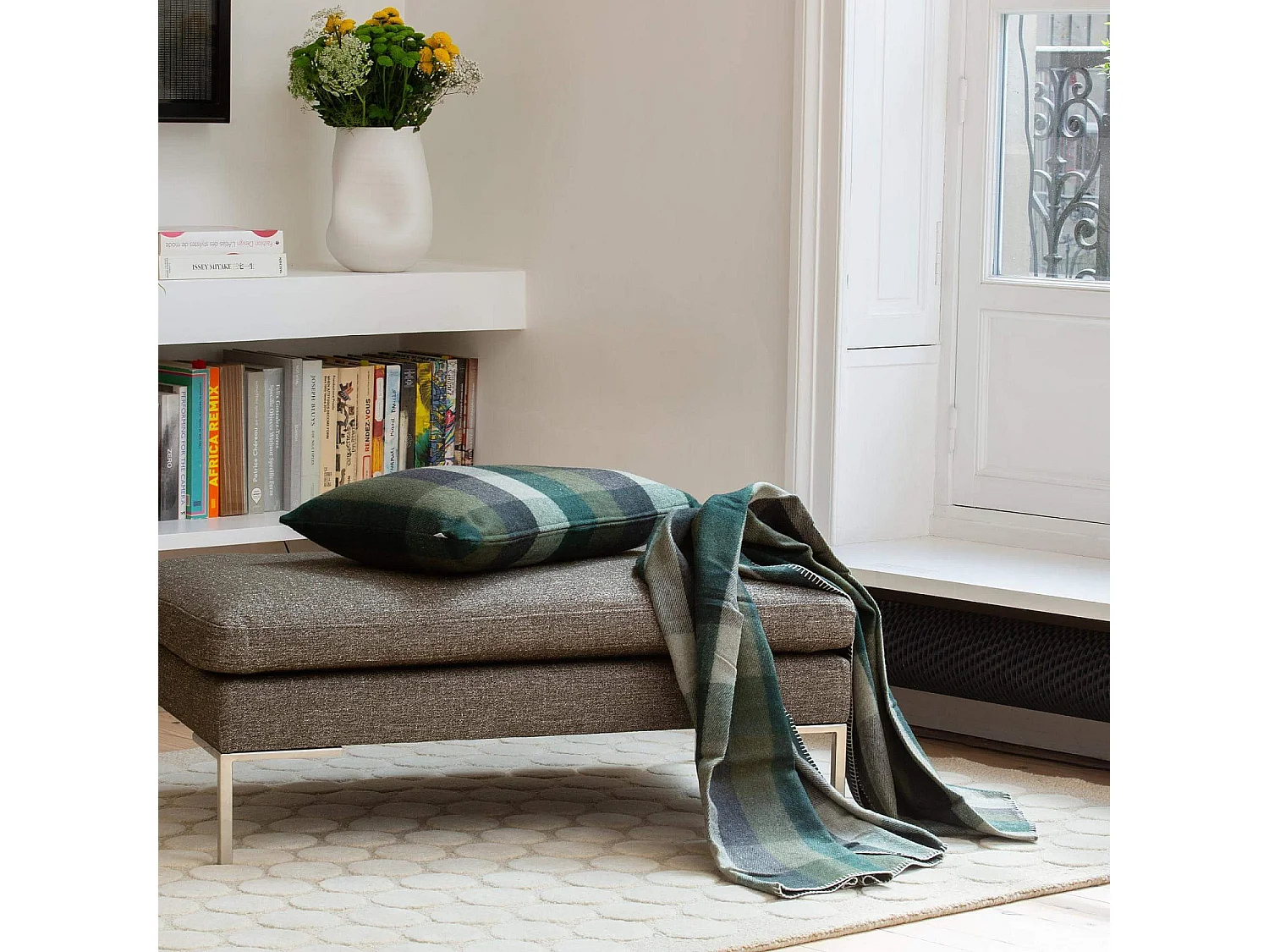 Habitat - Repose-pieds en tissu Lucca - Vert mousse - Montino