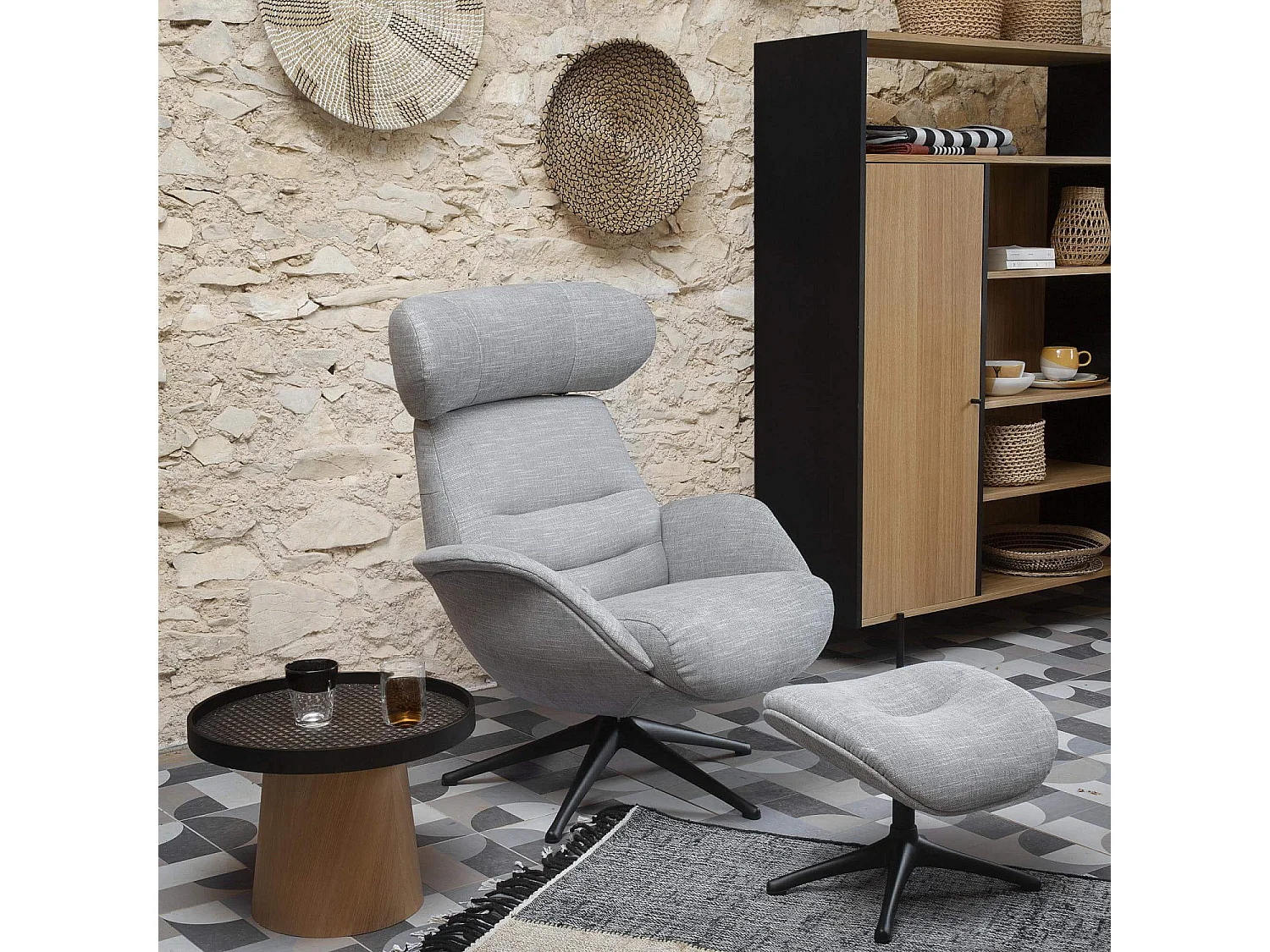 Habitat - Repose-pieds en tissu - Bleu - Sofi