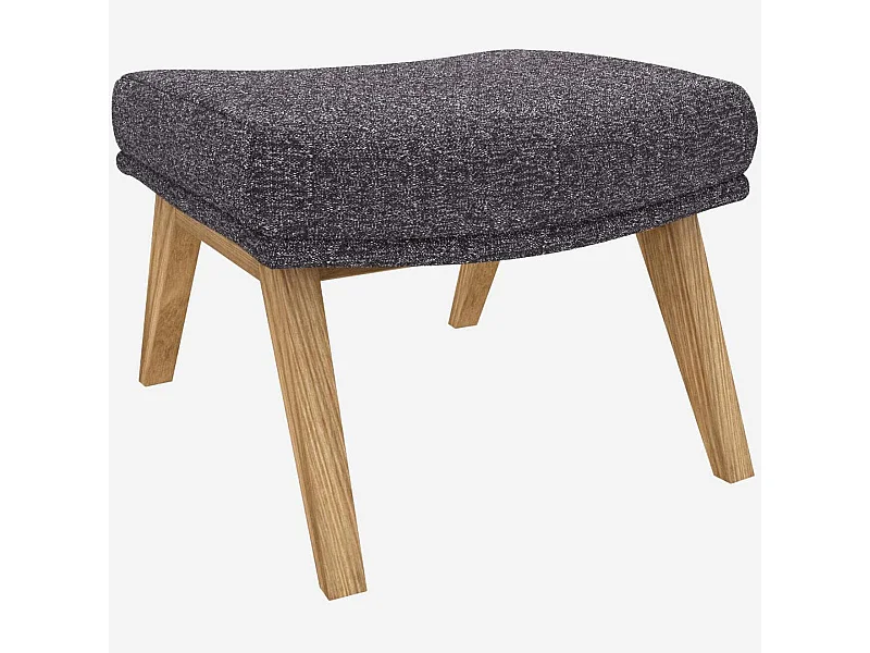 Habitat - Repose-pieds en tissu Lucca - Bleu zingué - Pieds chêne - Dena