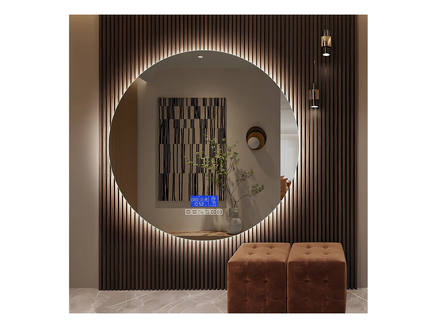 Espelho de banheiro com alto-falante Bluetooth e visor de temperatura, função antiembaçante D100cm