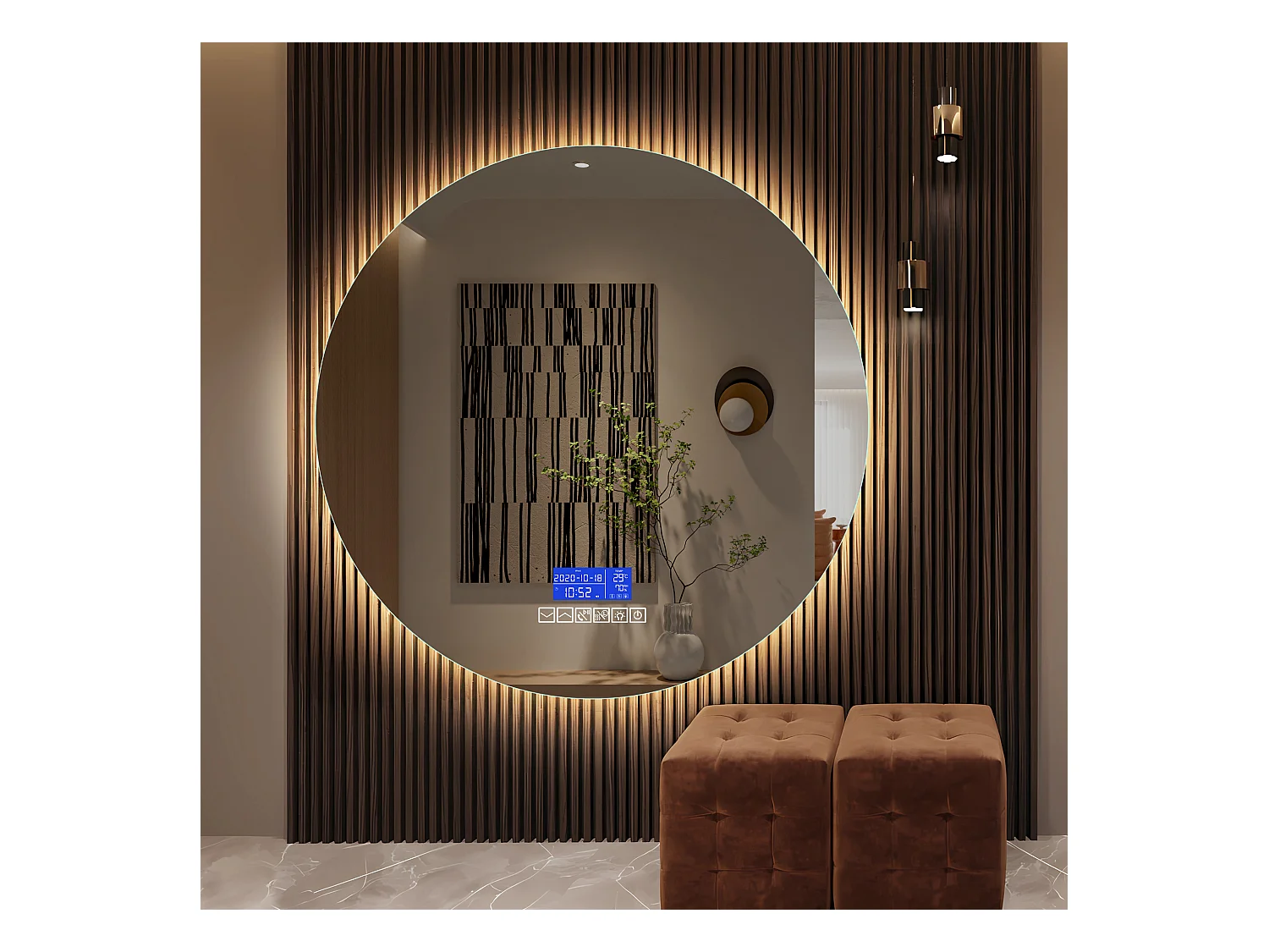 Espelho de banheiro com alto-falante Bluetooth e visor de temperatura, função antiembaçante D100cm