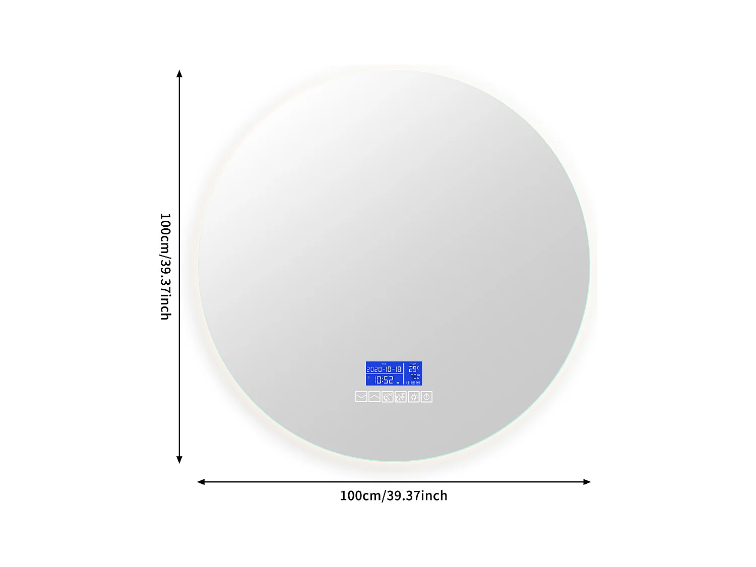 Espelho de banheiro com alto-falante Bluetooth e visor de temperatura, função antiembaçante D100cm