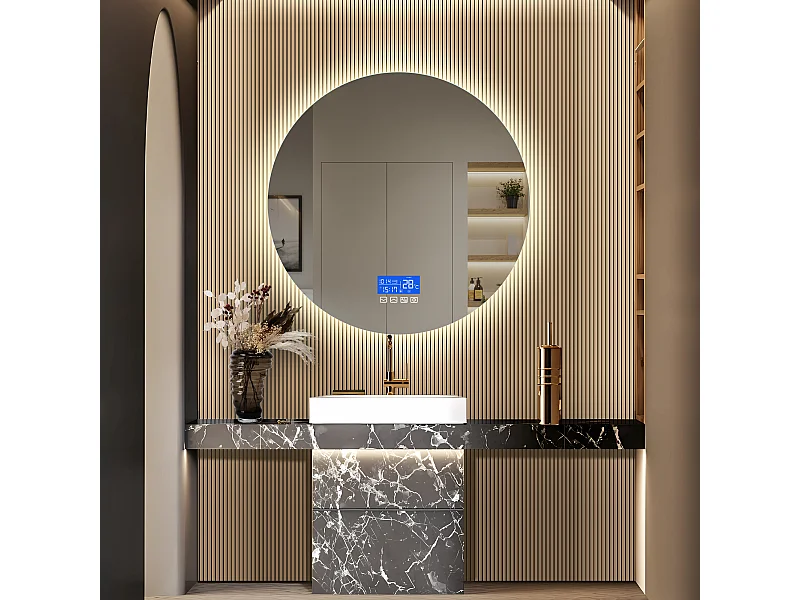 Espejo de baño, pantalla de temperatura, función antivaho, ajuste de brillo, D60CM