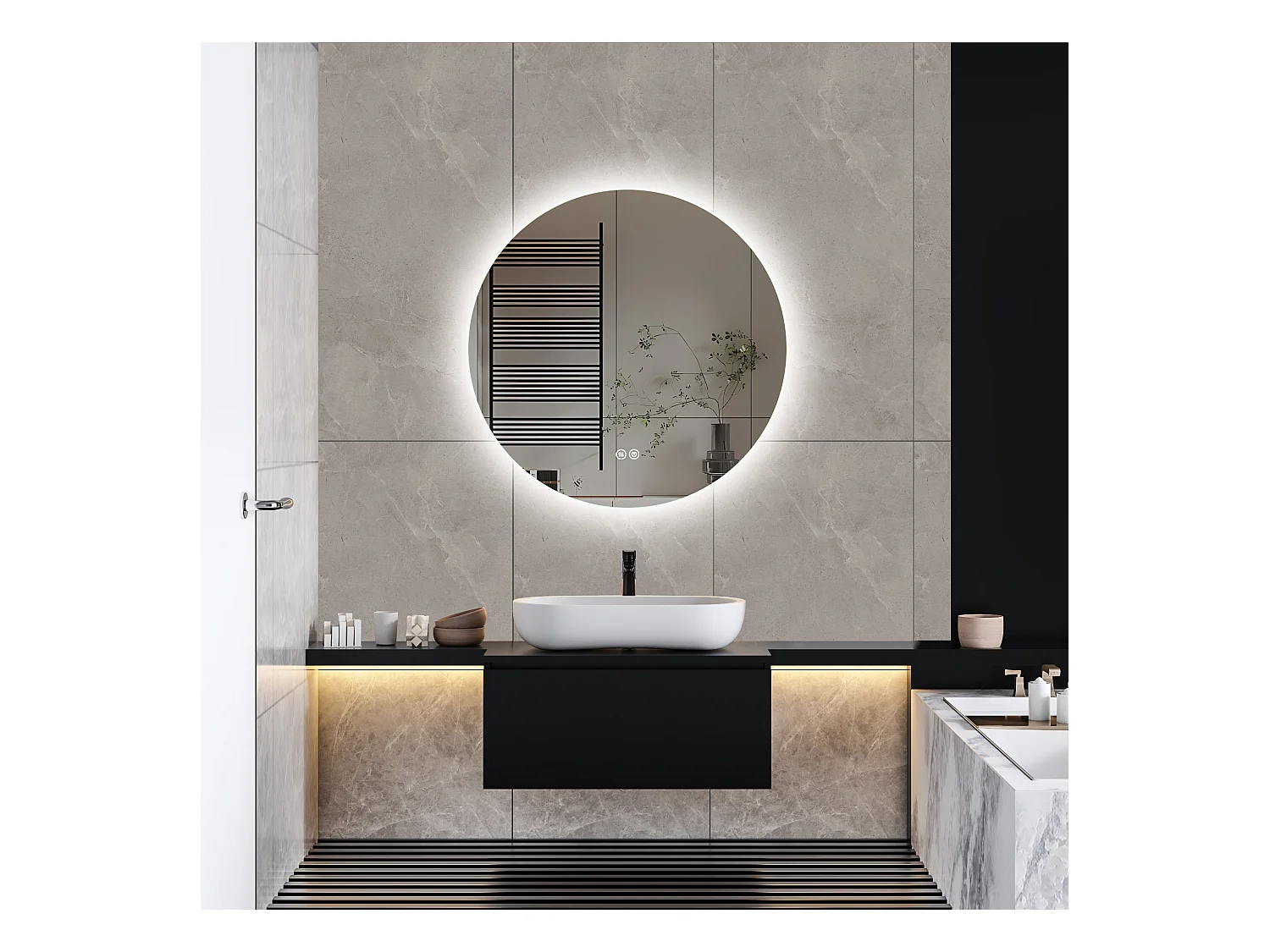 Espelho de banheiro, função antiembaçante, ajuste de brilho em três velocidades, D60cm