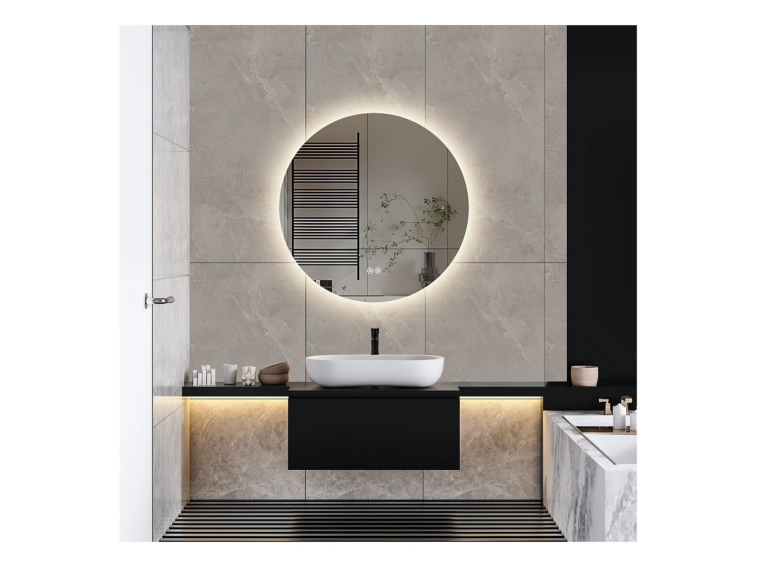 Espelho de banheiro, função antiembaçante, ajuste de brilho em três velocidades, D60cm