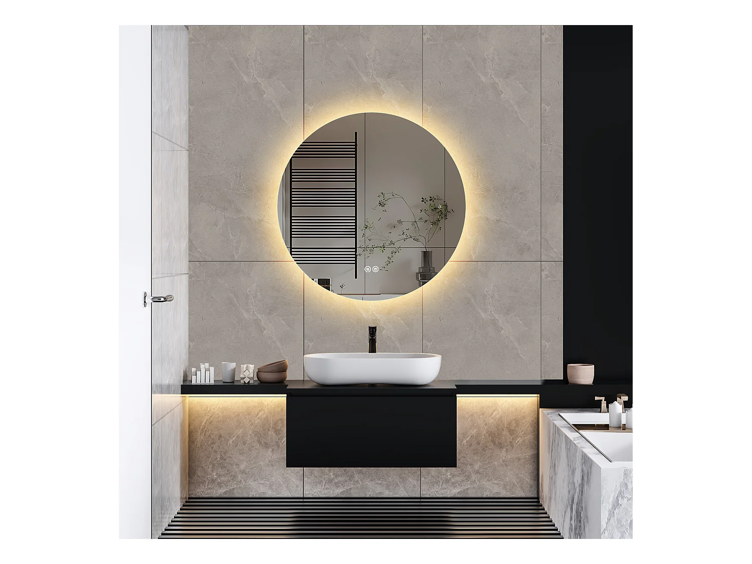 Espelho de banheiro, função antiembaçante, ajuste de brilho em três velocidades, D60cm