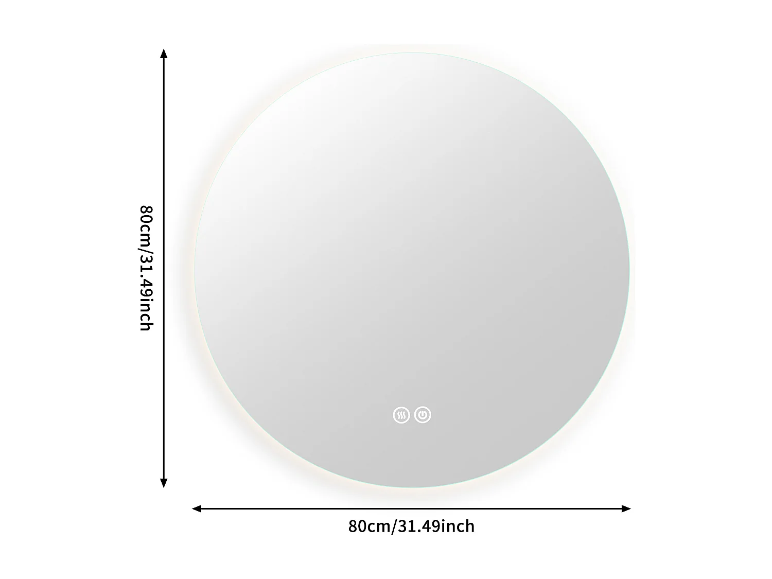 Miroir de salle de bain, fonction antibuée, réglage de la luminosité à trois vitesses, D80cm