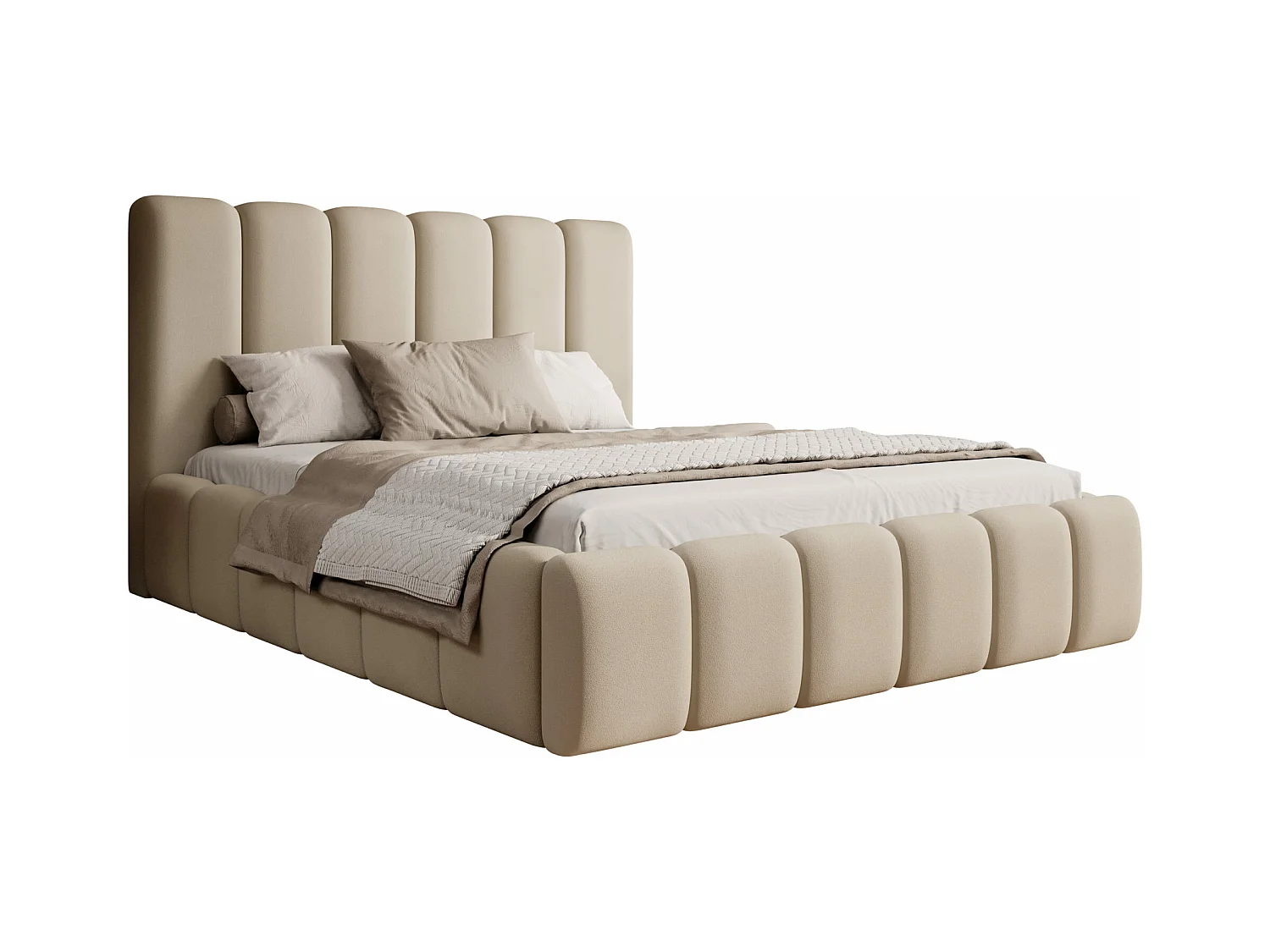 LIT TAPISSÉ avec coffre de rangement et matelas Rimini Beige 160x200 cm