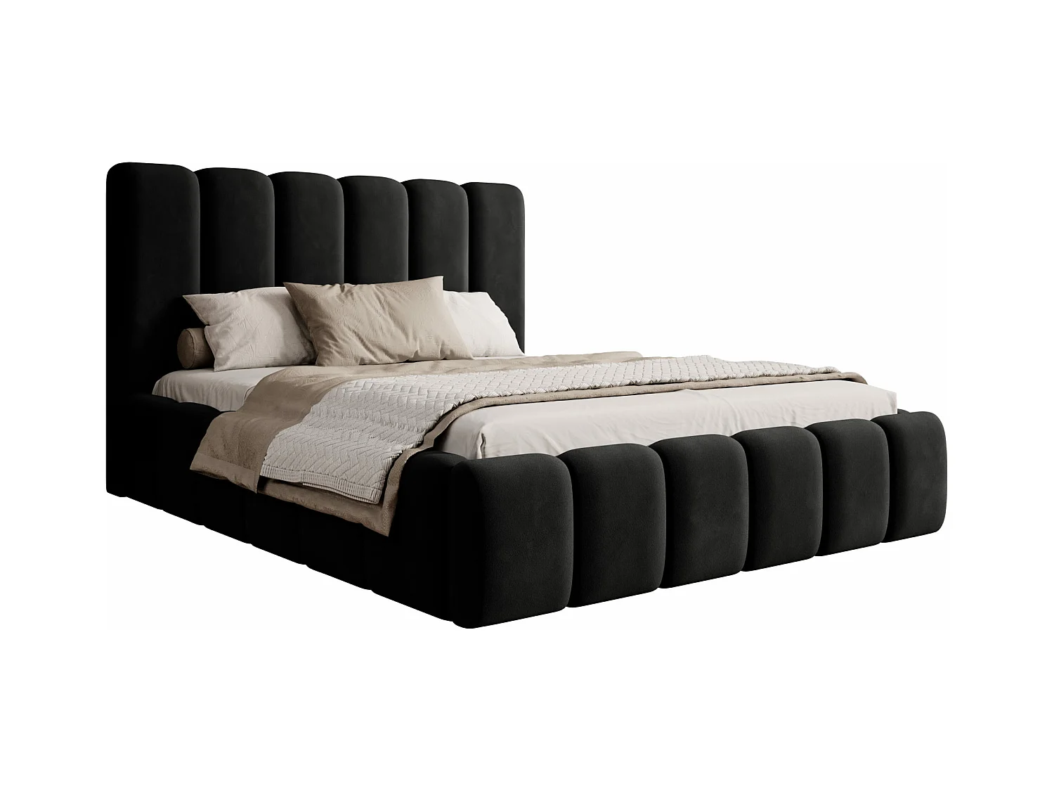 LIT TAPISSÉ avec coffre de rangement et matelas Rimini Noir 160x200 cm