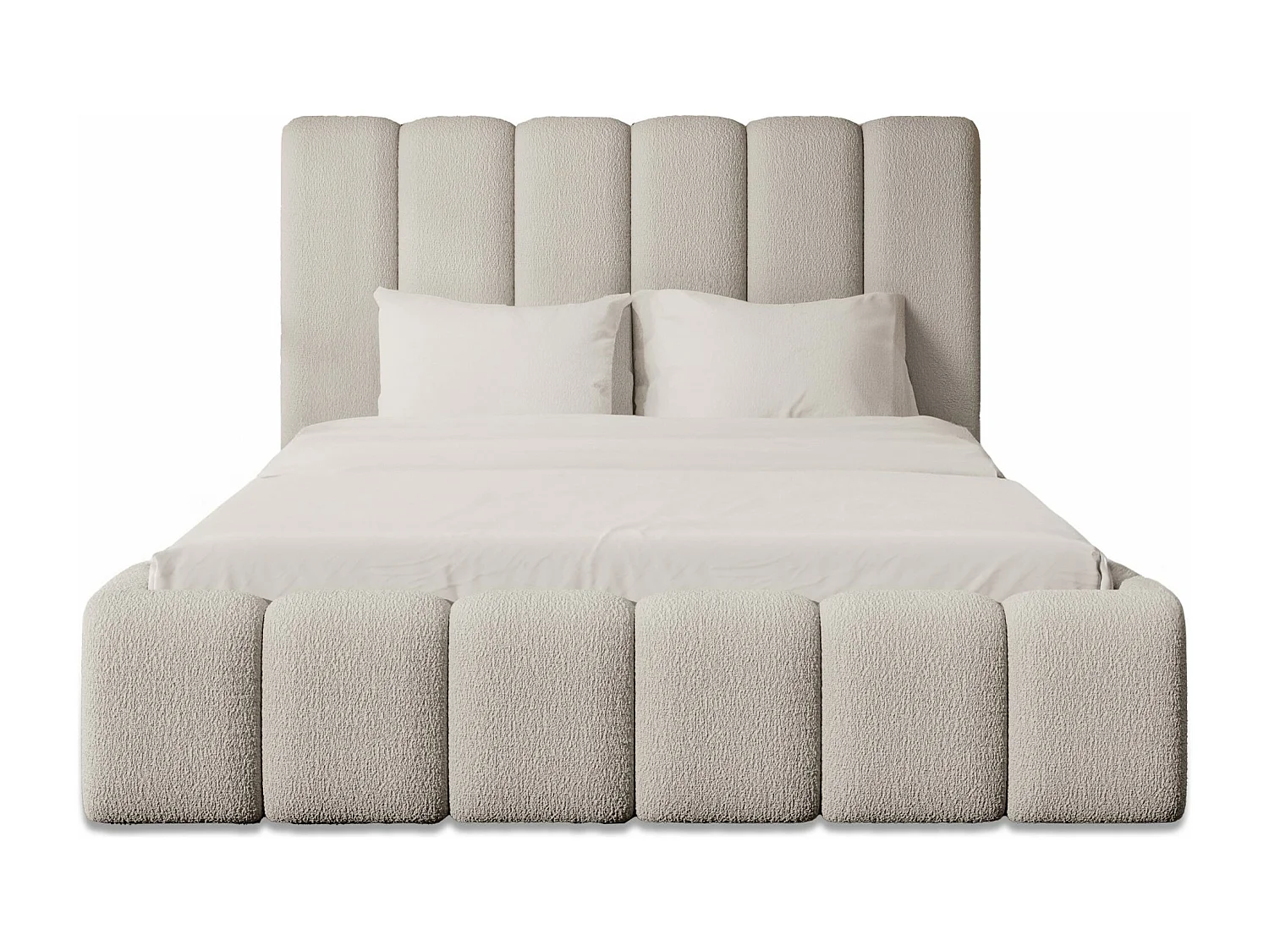 LIT REMBOURRÉ avec coffre et matelas Andorf 200x200 cm, Beige clair (Abriamo 3 – Bouclé)