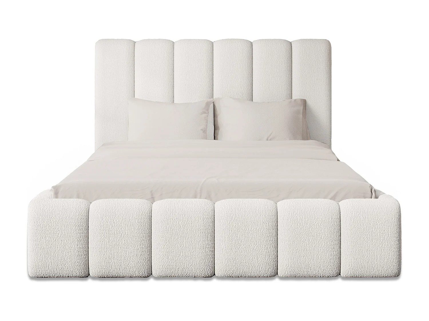 LIT REMBOURRÉ avec coffre Andorf 140x200 cm, Blanc (Abriamo 4 – Bouclé)