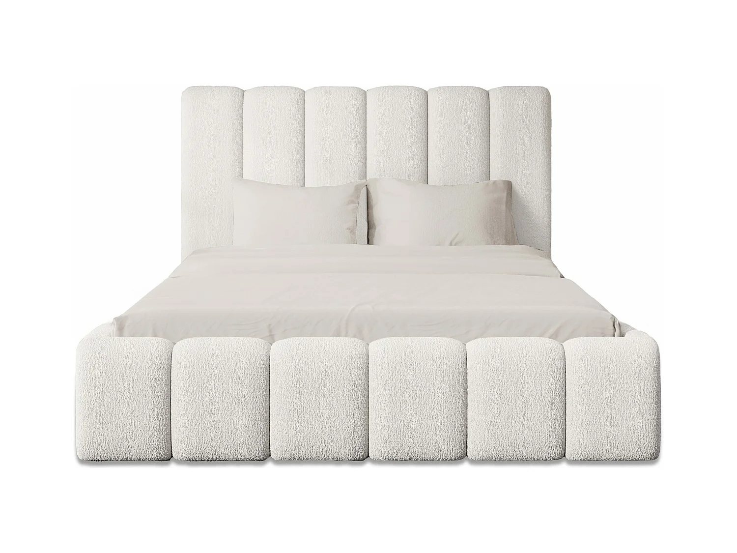LIT REMBOURRÉ avec coffre et matelas Andorf 160x200 cm, Blanc (Abriamo 4 – Bouclé)