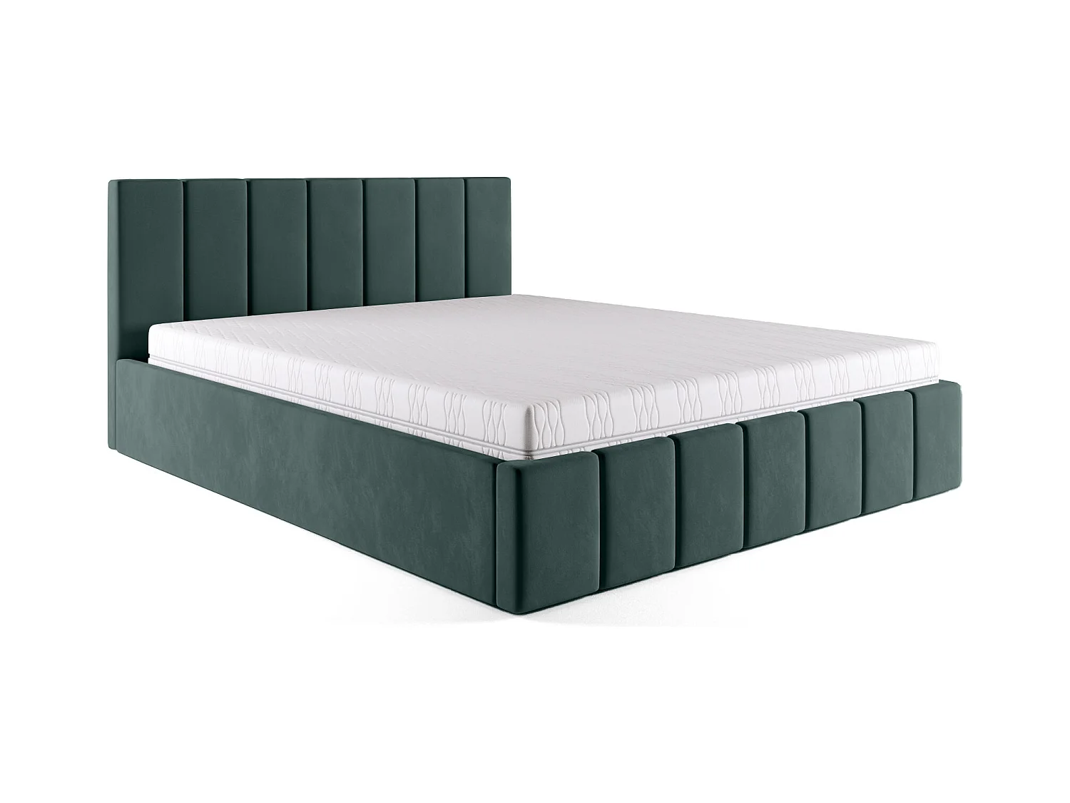 LIT TAPISSÉ Tissu Velvet Matelas Karpela 140x200 cm, Vert foncé