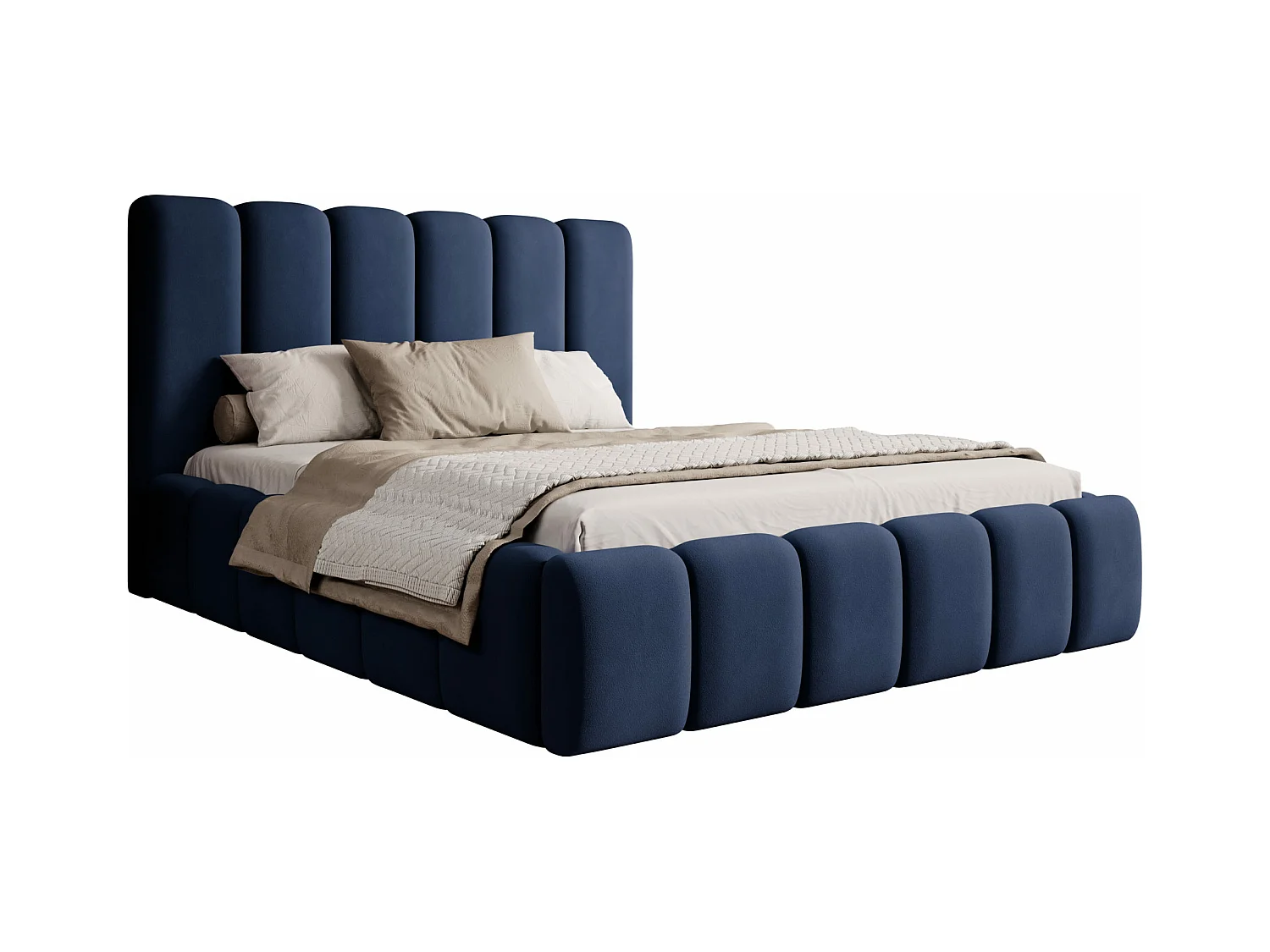 LIT TAPISSÉ avec coffre de rangement et matelas Rimini Bleu foncé 160x200 cm