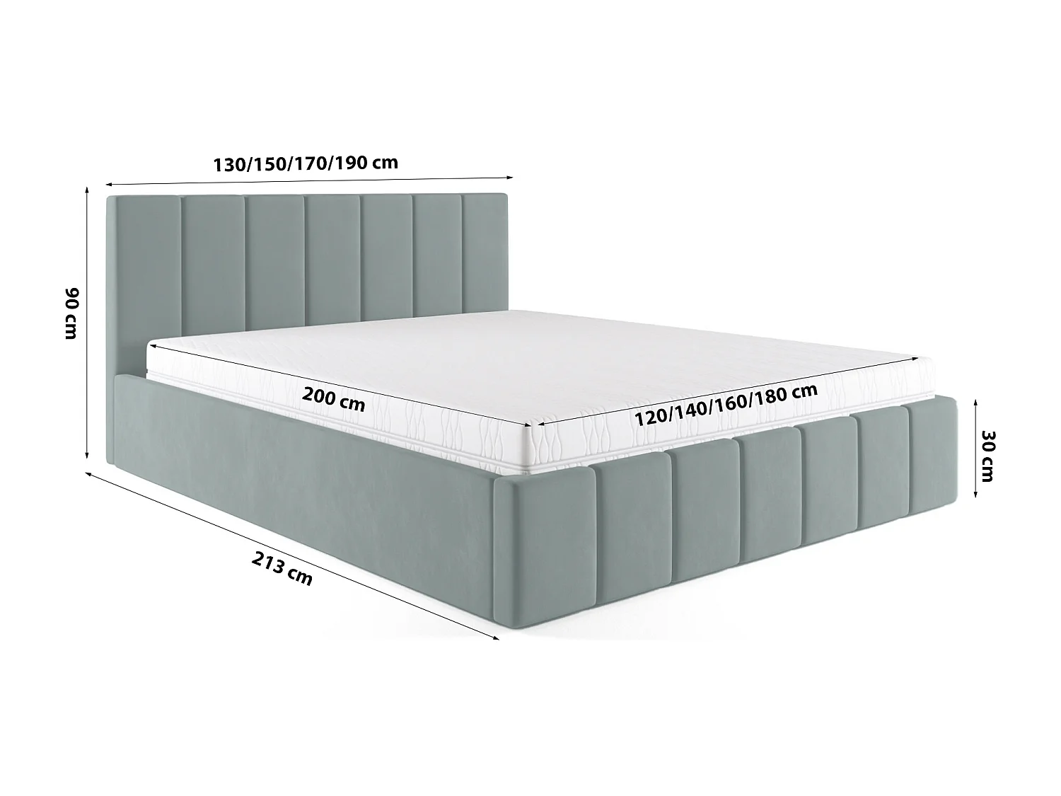 LIT TAPISSÉ Tissu Velvet Matelas Karpela 120x200 cm, Vert foncé
