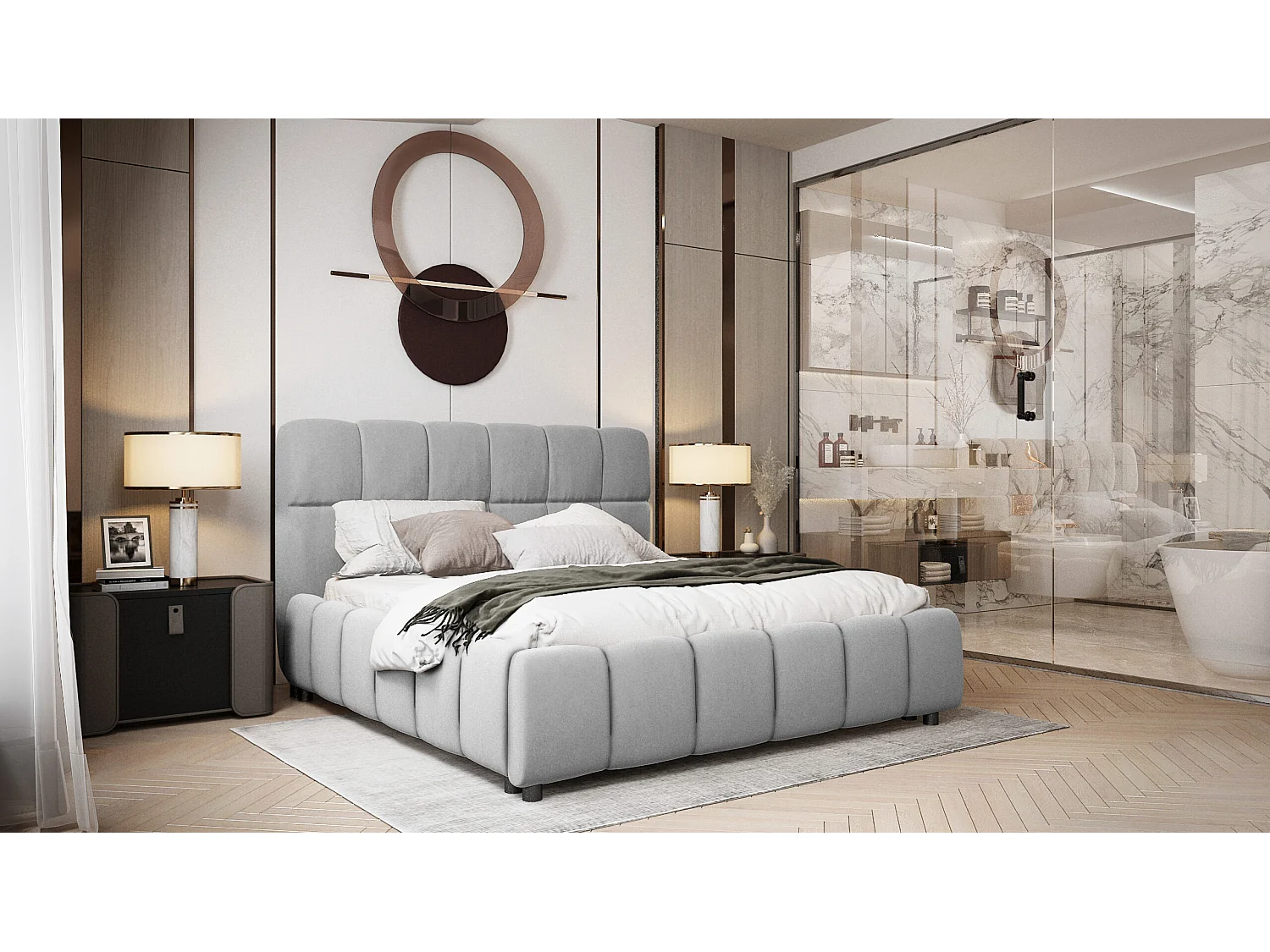 LIT TAPISSÉ avec coffre de lit Sardinia 160x200 cm, gris (Magic Velvet 2240)