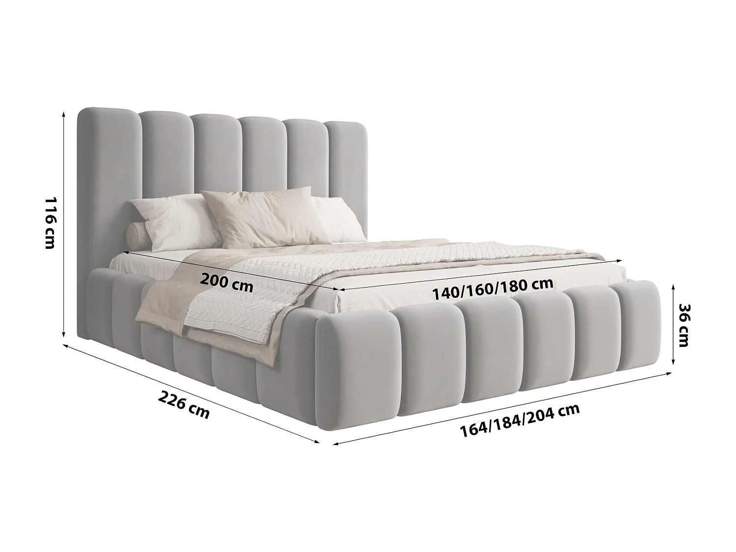 LIT TAPISSÉ avec coffre de rangement et matelas Rimini Gris 160x200 cm