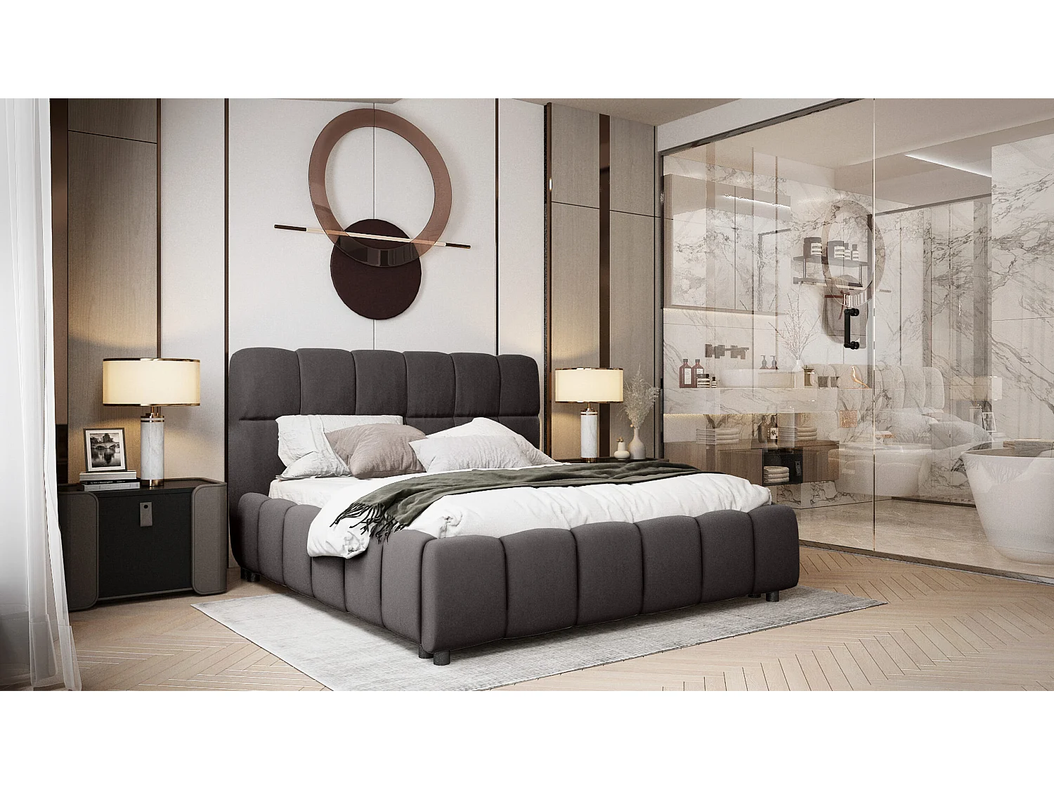 LIT TAPISSÉ avec coffre de lit Sardinia 180x200 cm, gris foncé (Magic Velvet 2273)