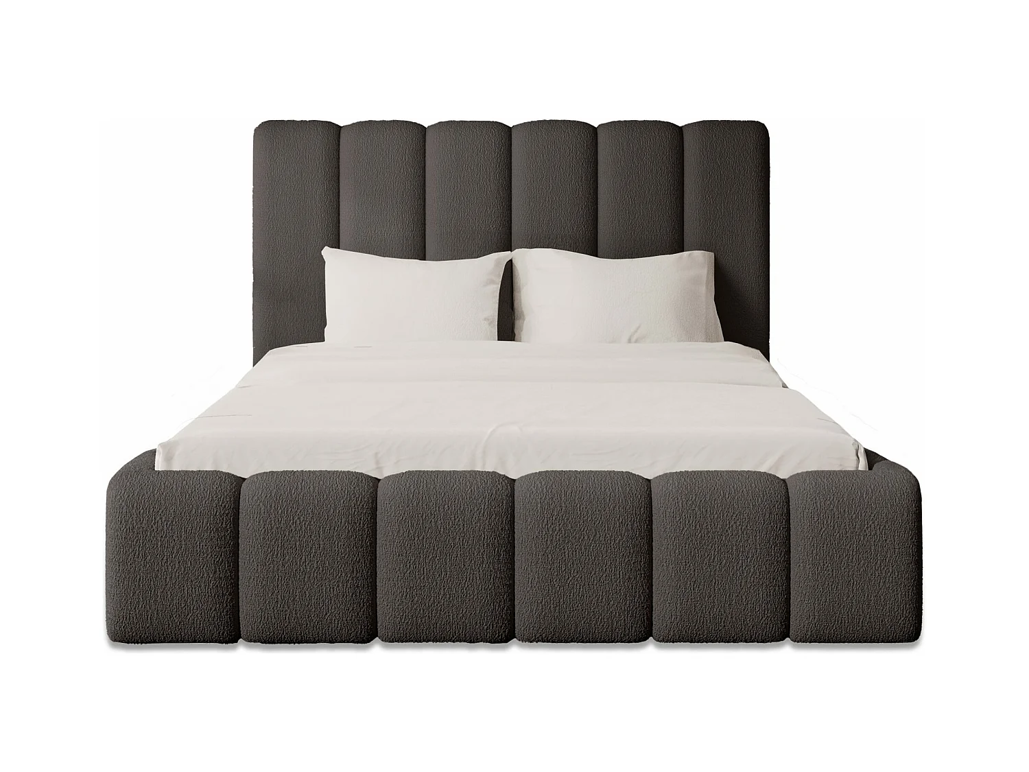 LIT REMBOURRÉ avec coffre Andorf 180x200 cm, Brun foncé (Abriamo 1 – Bouclé)