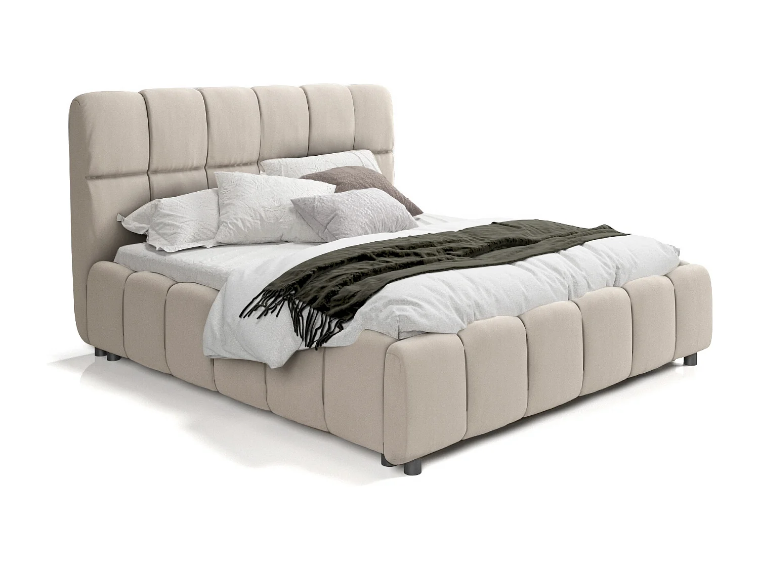 LIT TAPISSÉ avec coffre de lit Hamina 140x200 cm, crème (Monolith 04)