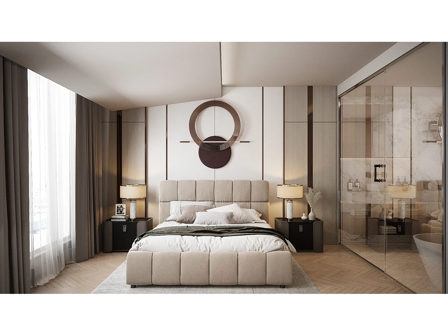 LIT TAPISSÉ avec coffre de lit Hamina 140x200 cm, crème (Monolith 04)