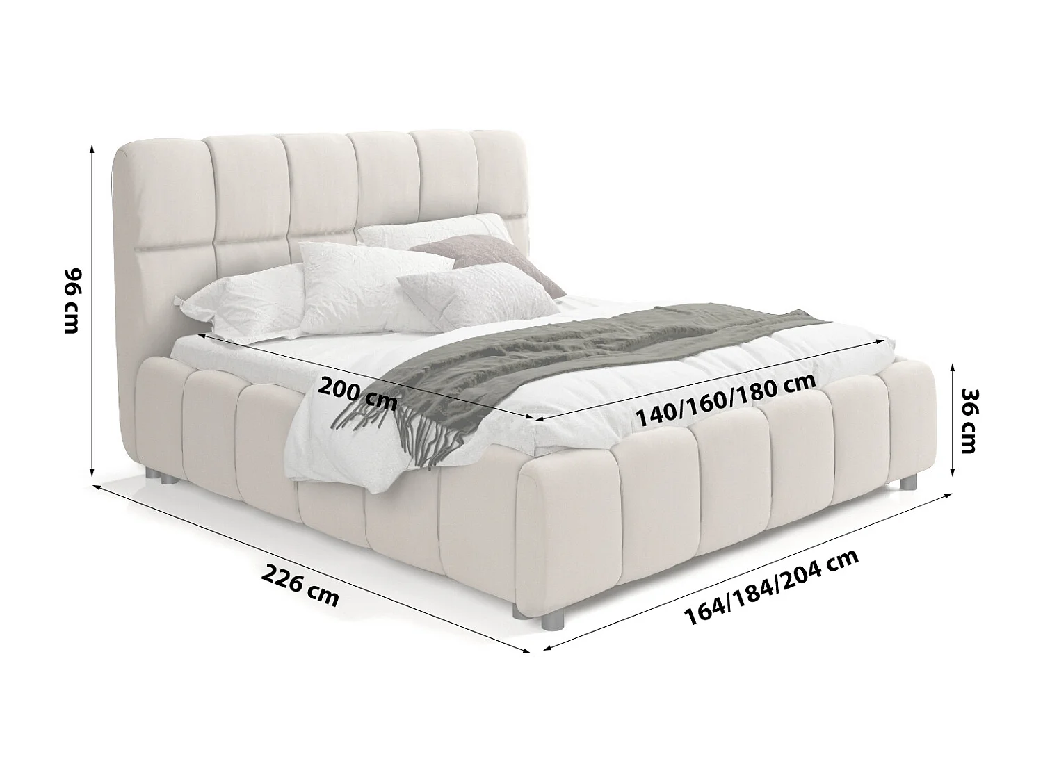 LIT TAPISSÉ avec coffre de lit Hamina 140x200 cm, crème (Monolith 04)