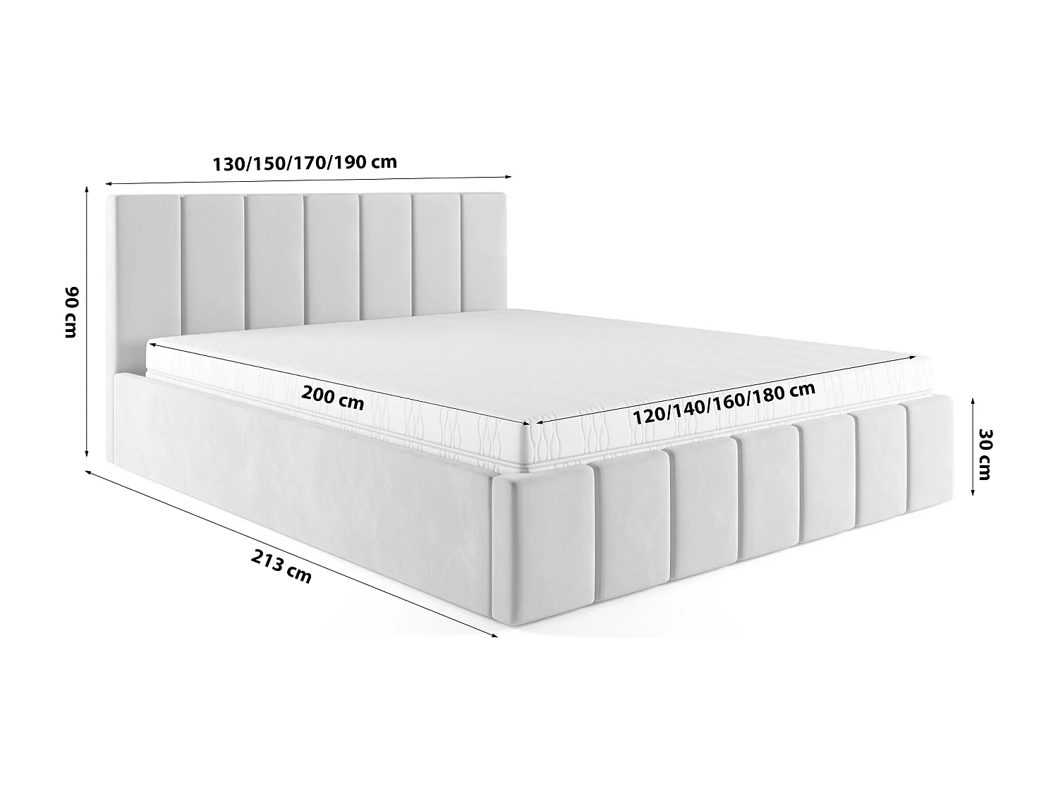 LIT TAPISSÉ Tissu Velvet Karpela 160x200 cm, Gris clair