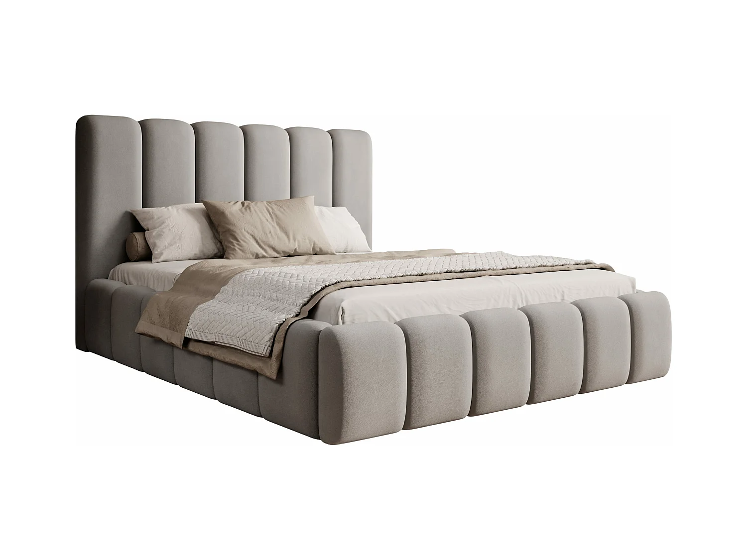 LIT TAPISSÉ avec coffre de rangement et matelas Rimini Gris clair 160x200 cm