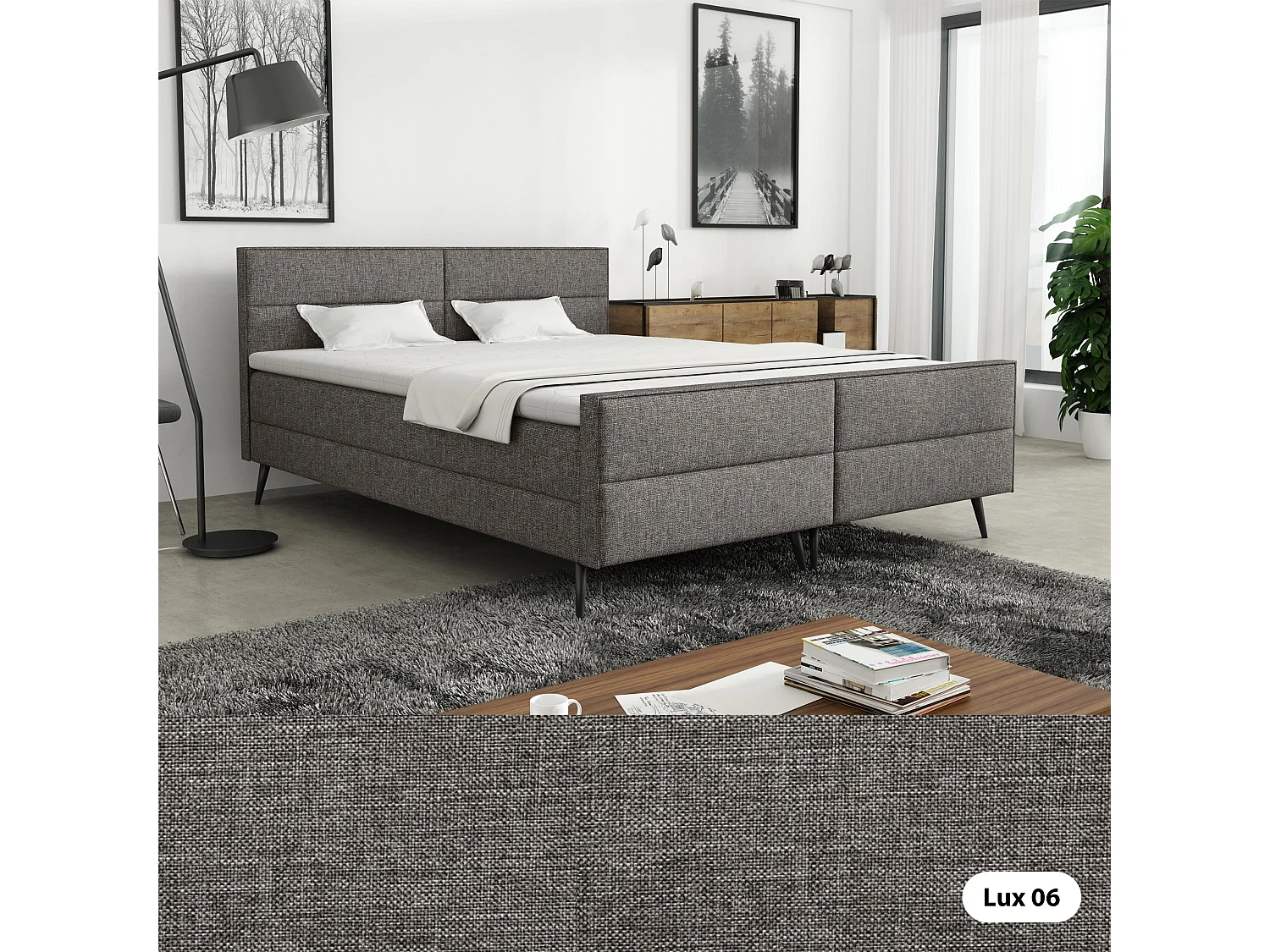LIT BOXSPRING avec surmatelas Torhop 200x200 cm, Lux 6 (Gris)