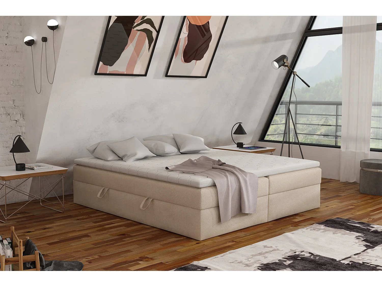 LIT BOXSPRING avec coffre de lit et surmatelas 160x200 cm, soro 21 – beige.