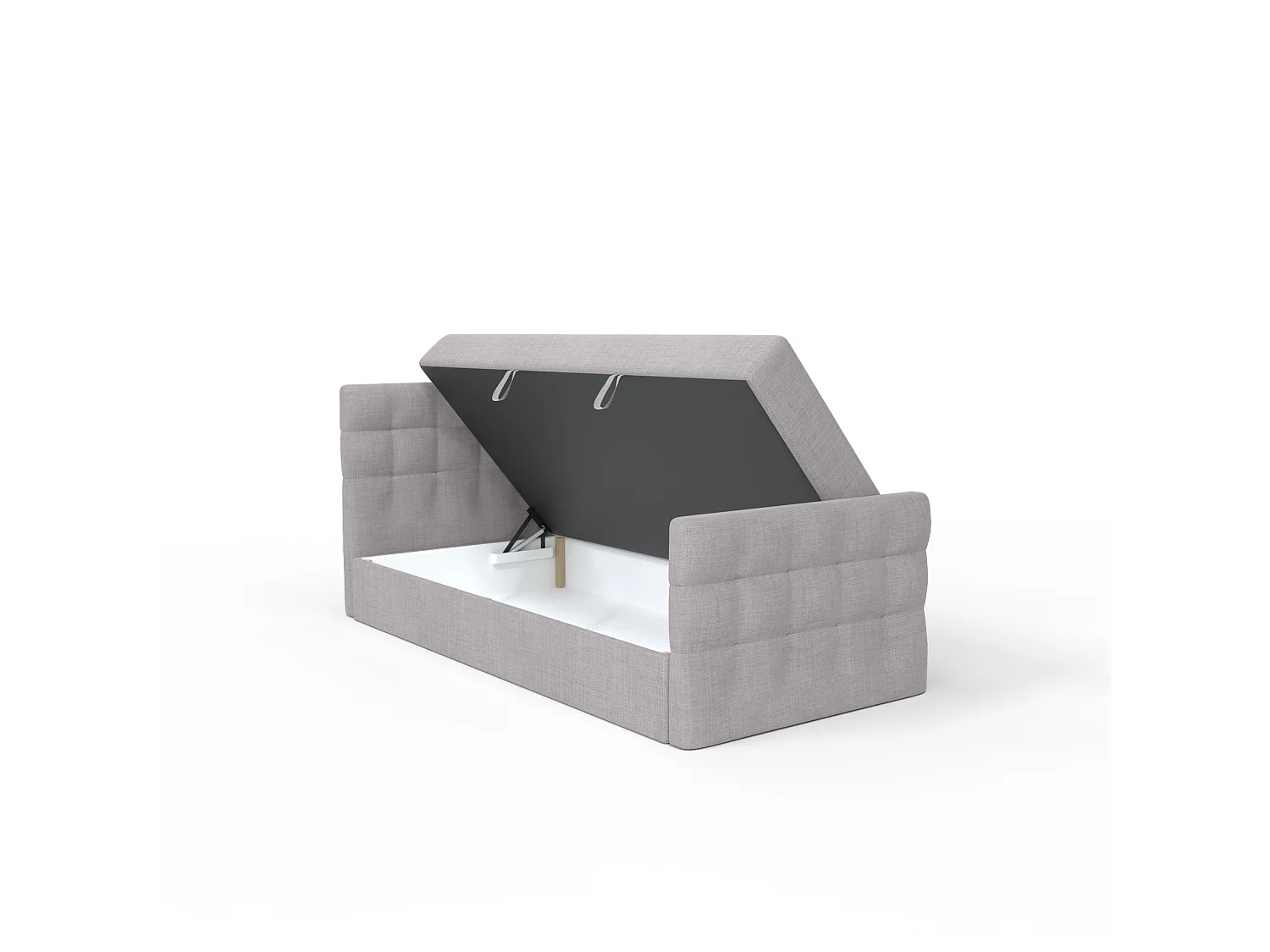 LIT BOXSPRING avec coffre de lit et surmatelas Loures Lux Mini côté gauche 100x200 cm, gris (soro 90)