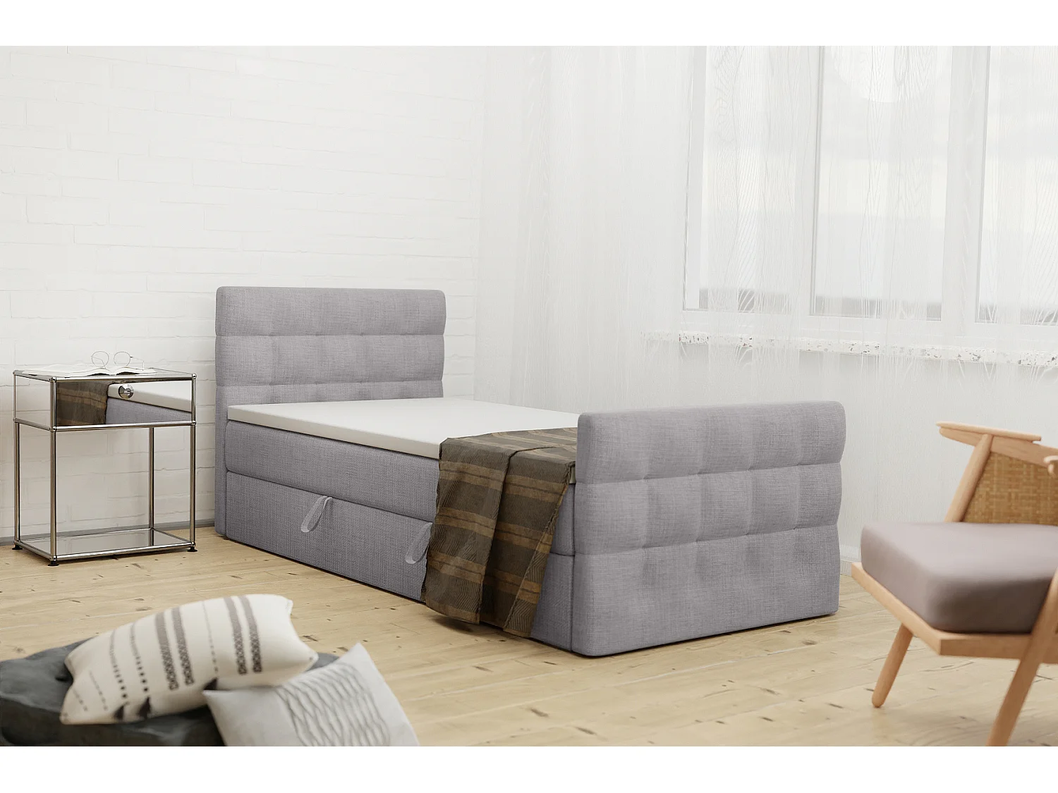 LIT BOXSPRING avec coffre de lit et surmatelas Loures Lux Mini côté gauche 100x200 cm, gris (soro 90)