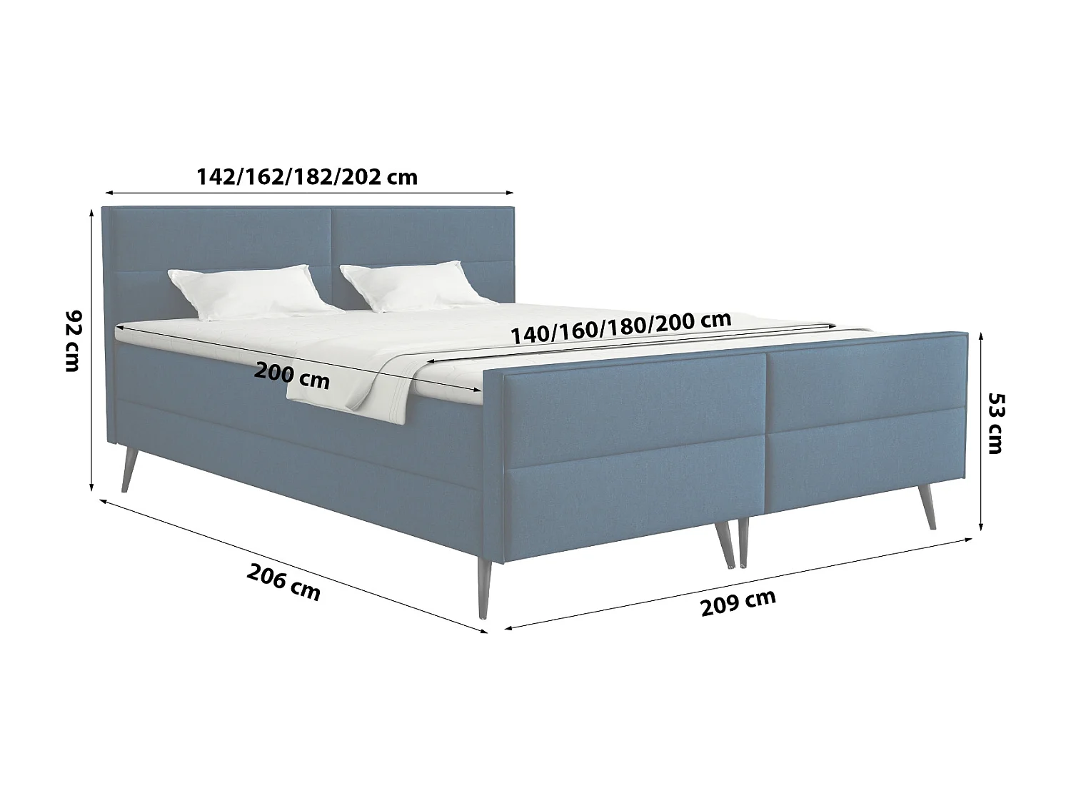LIT BOXSPRING avec surmatelas Torhop 140x200 cm, Monolith 77 (Bleu foncé)