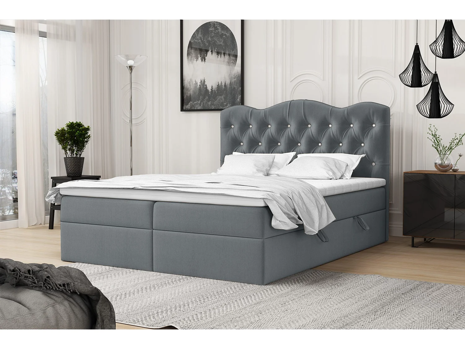 BOXSPRINGBETT mit Bettkasten und Topper Melissa 160x200 cm, Matt Velvet 85 (Grau)
