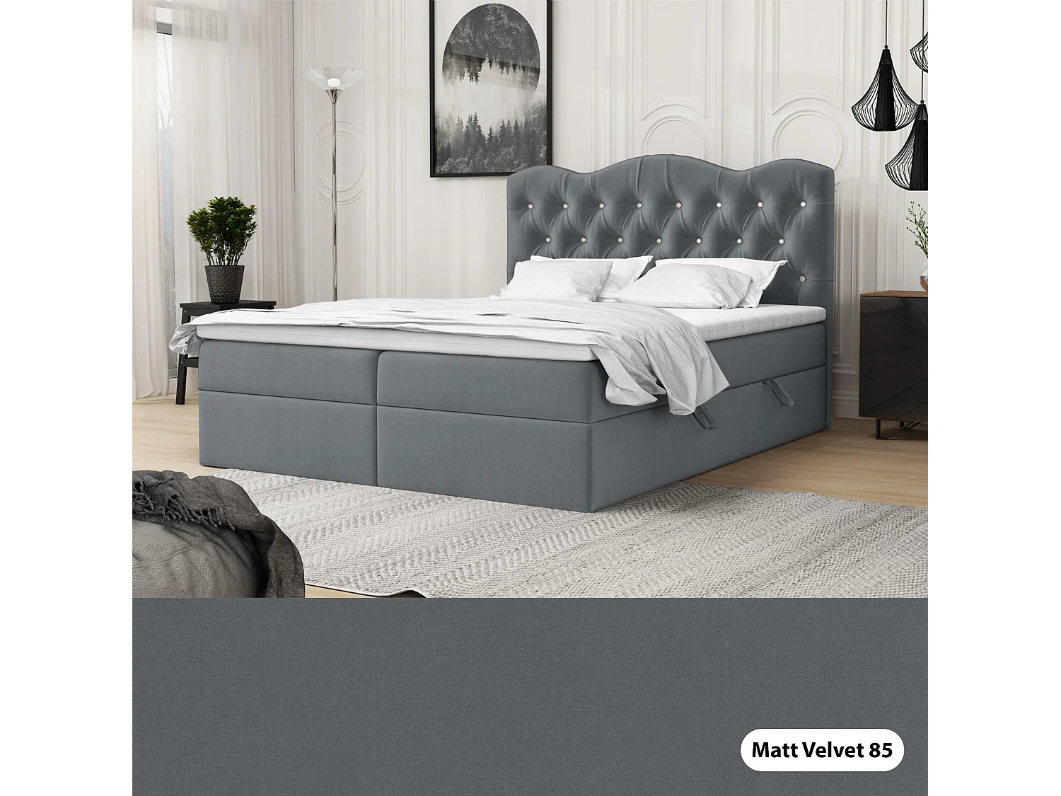 BOXSPRINGBETT mit Bettkasten und Topper Melissa 160x200 cm, Matt Velvet 85 (Grau)