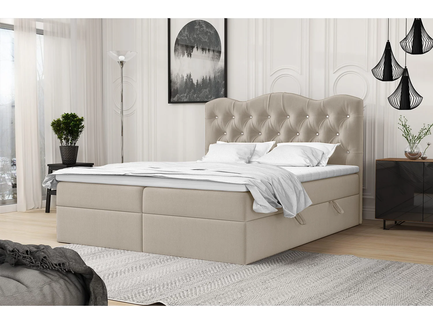BOXSPRINGBETT mit Bettkasten und Topper Melissa 160x200 cm, Matt Velvet 6 (Beige)
