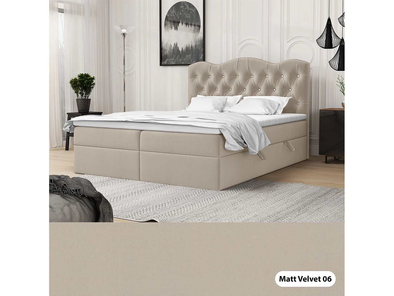 BOXSPRINGBETT mit Bettkasten und Topper Melissa 160x200 cm, Matt Velvet 6 (Beige)