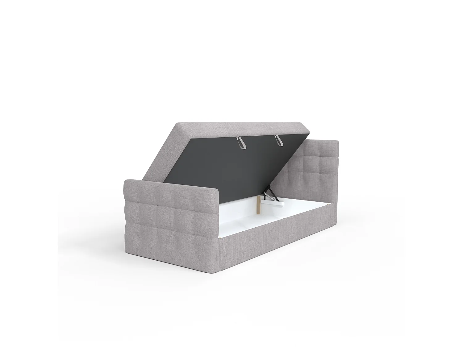 LIT BOXSPRING avec coffre de lit et surmatelas Loures Lux Mini côté droit 100x200 cm, gris (soro 90)