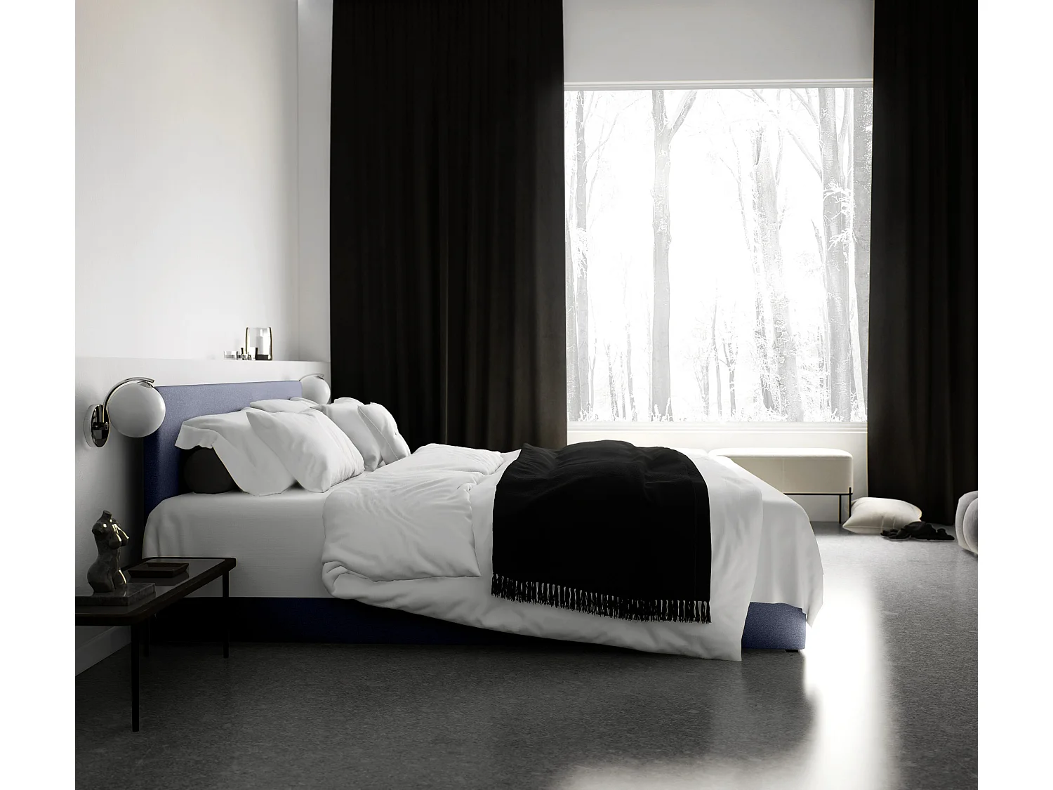 LIT BOXSPRING avec tête de lit Menorca Basic 180x200 cm, bleu