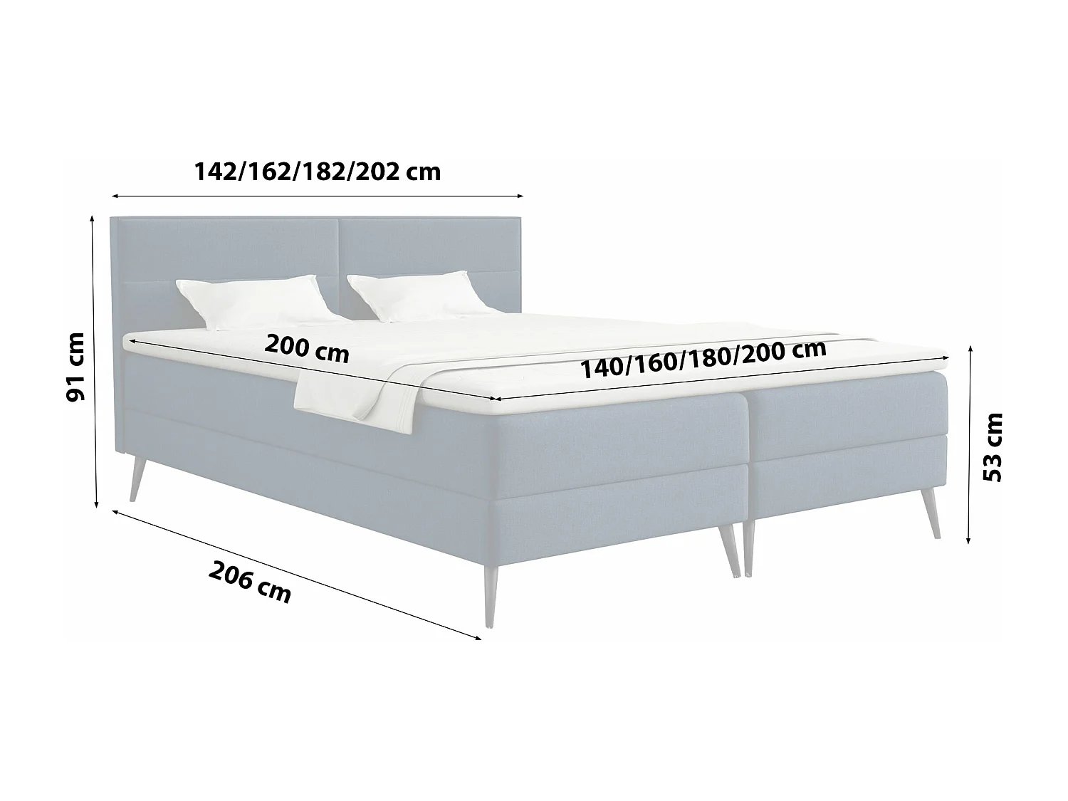 LIT BOXSPRING avec surmatelas Tomar 200x200 cm, Monolith 77 (Bleu foncé)