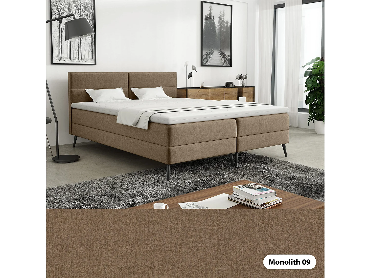 LIT BOXSPRING avec surmatelas Tomar 140x200 cm, Monolith 9 (Brun clair)