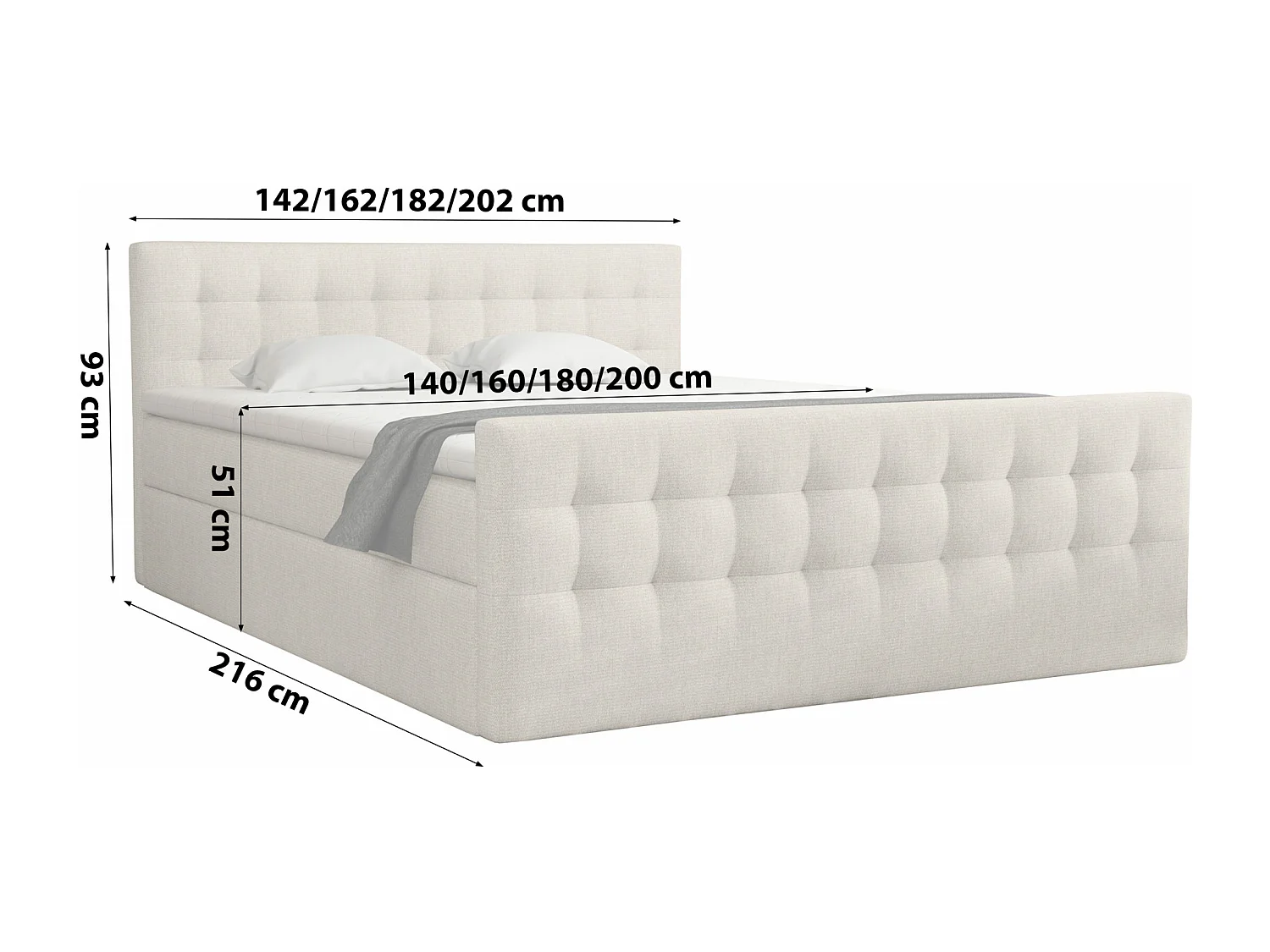 LIT BOX avec surmatelas Loures 180x200 cm Gris clair
