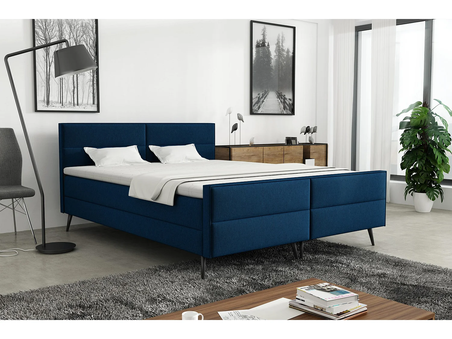 LIT BOXSPRING avec surmatelas Torhop 180x200 cm, Monolith 77 (Bleu foncé)