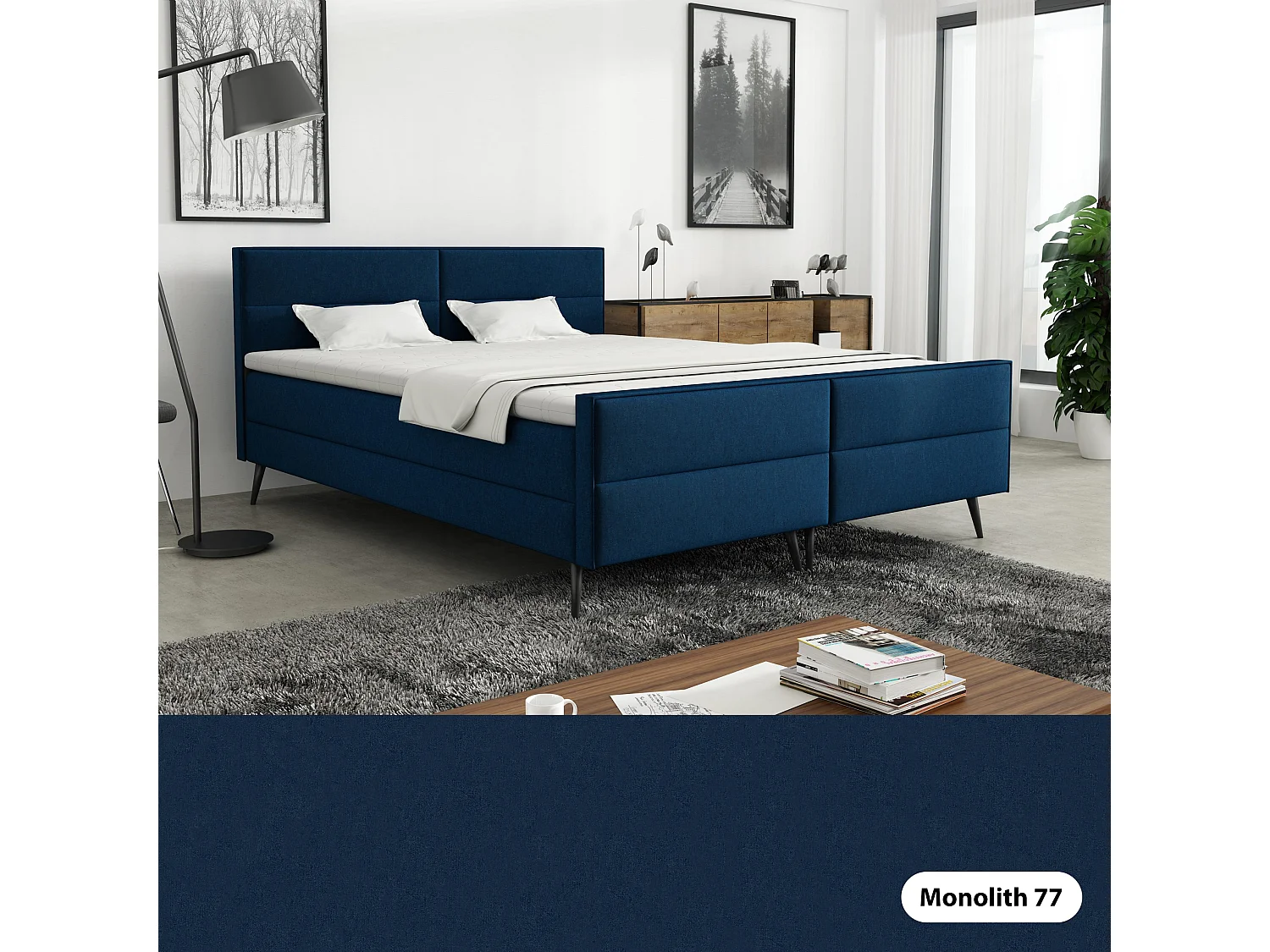 LIT BOXSPRING avec surmatelas Torhop 180x200 cm, Monolith 77 (Bleu foncé)