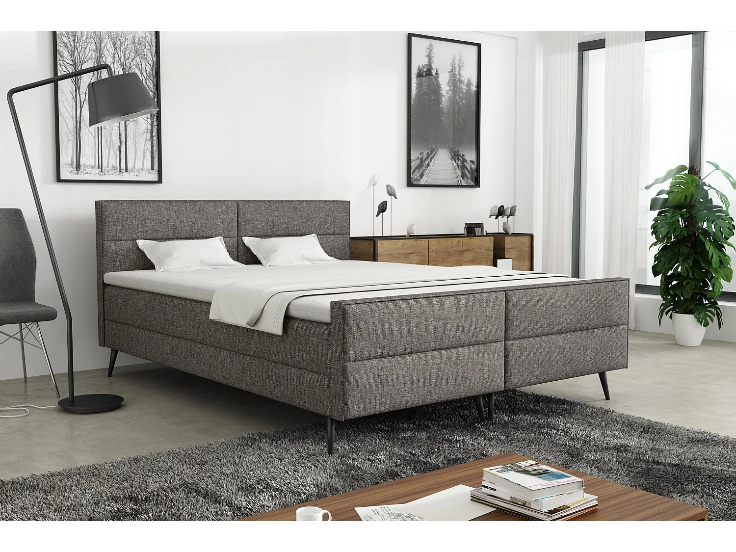 LIT BOXSPRING avec surmatelas Torhop 160x200 cm, Lux 6 (Gris)