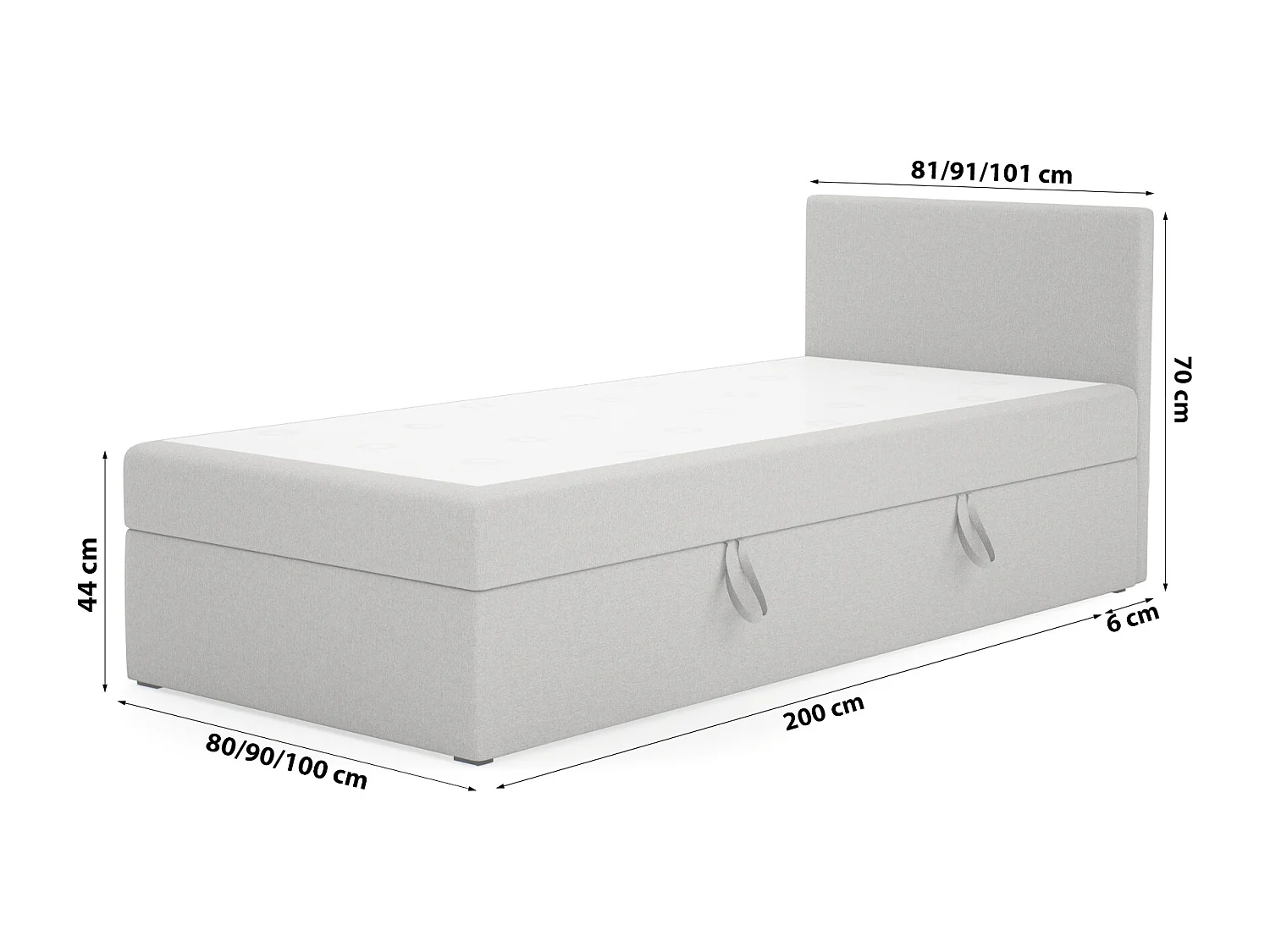 LIT SIMPLE avec côté droit torria mini basic 80x200 cm, gris clair