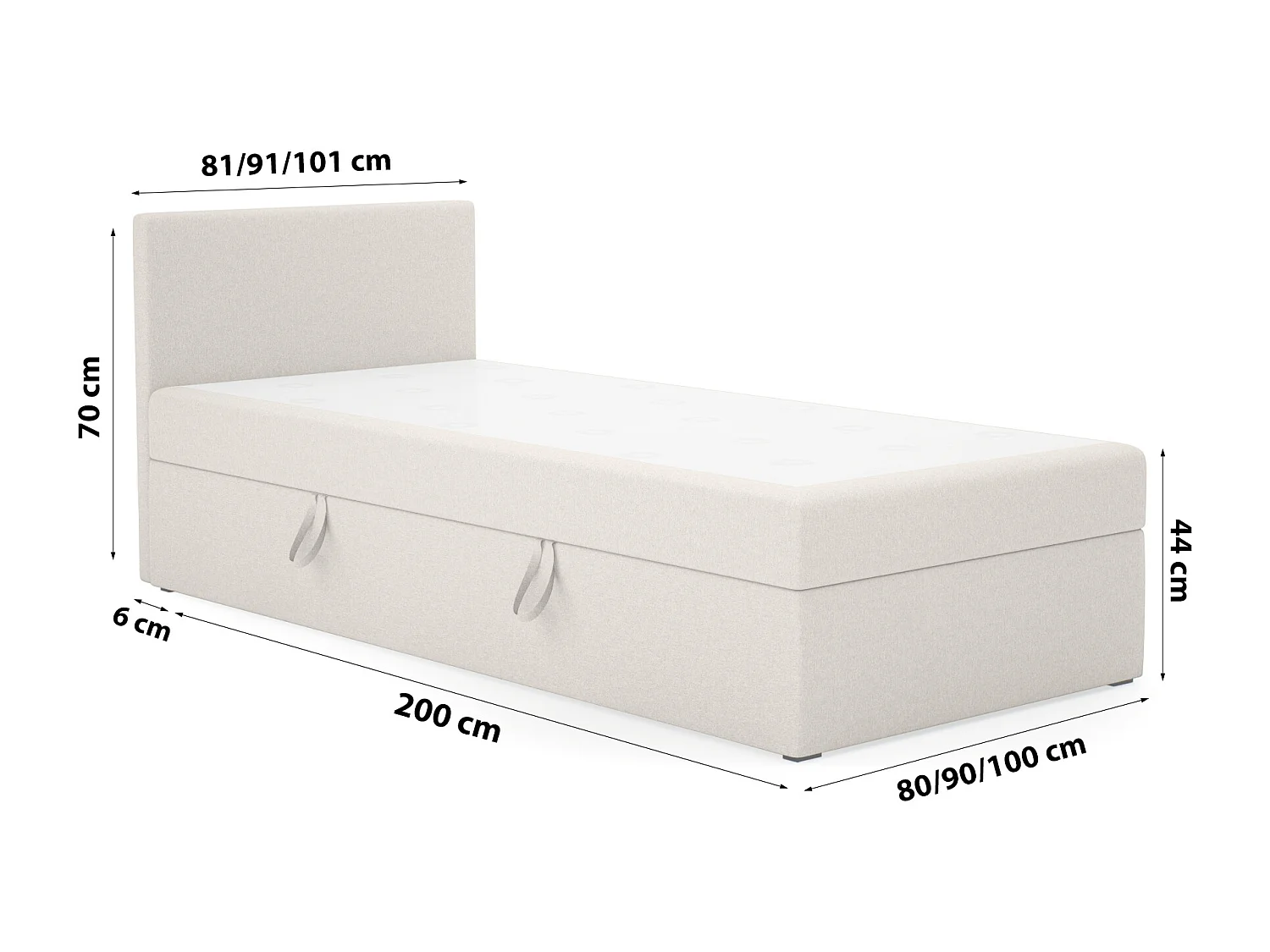 EINZELBETT Seite Links Torria Mini Basic 90x200 cm, Beige