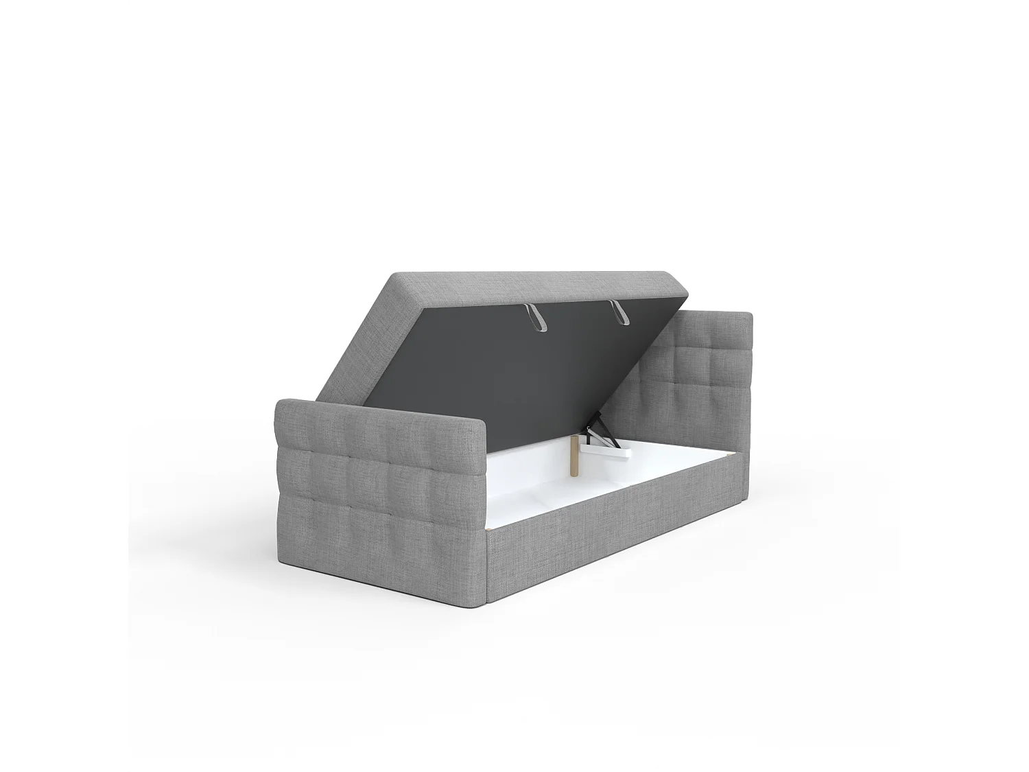 LIT BOXSPRING avec coffre de lit et surmatelas Loures Lux Mini côté droit 90x200 cm, gris foncé (soro 93)