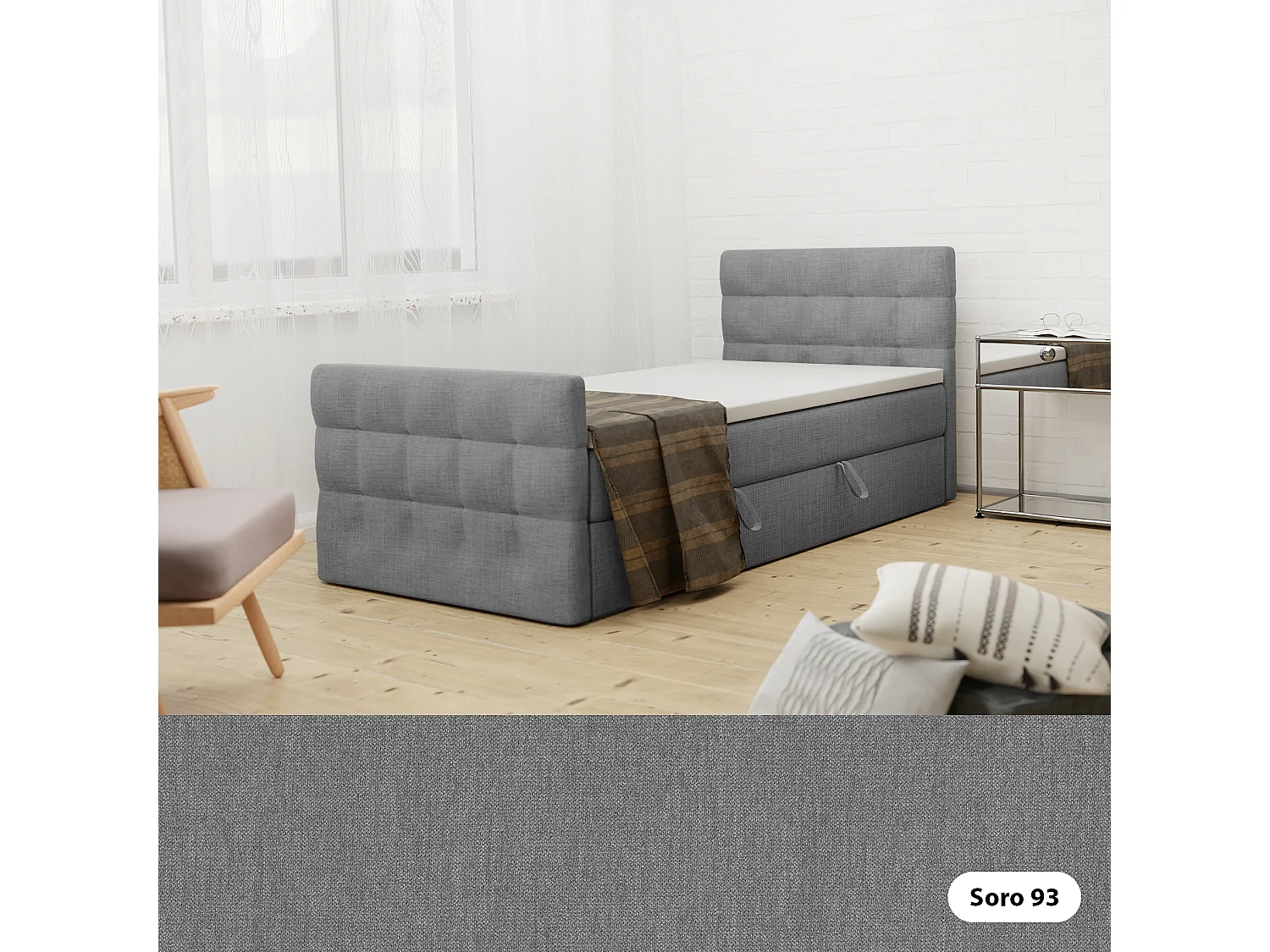 LIT BOXSPRING avec coffre de lit et surmatelas Loures Lux Mini côté droit 90x200 cm, gris foncé (soro 93)